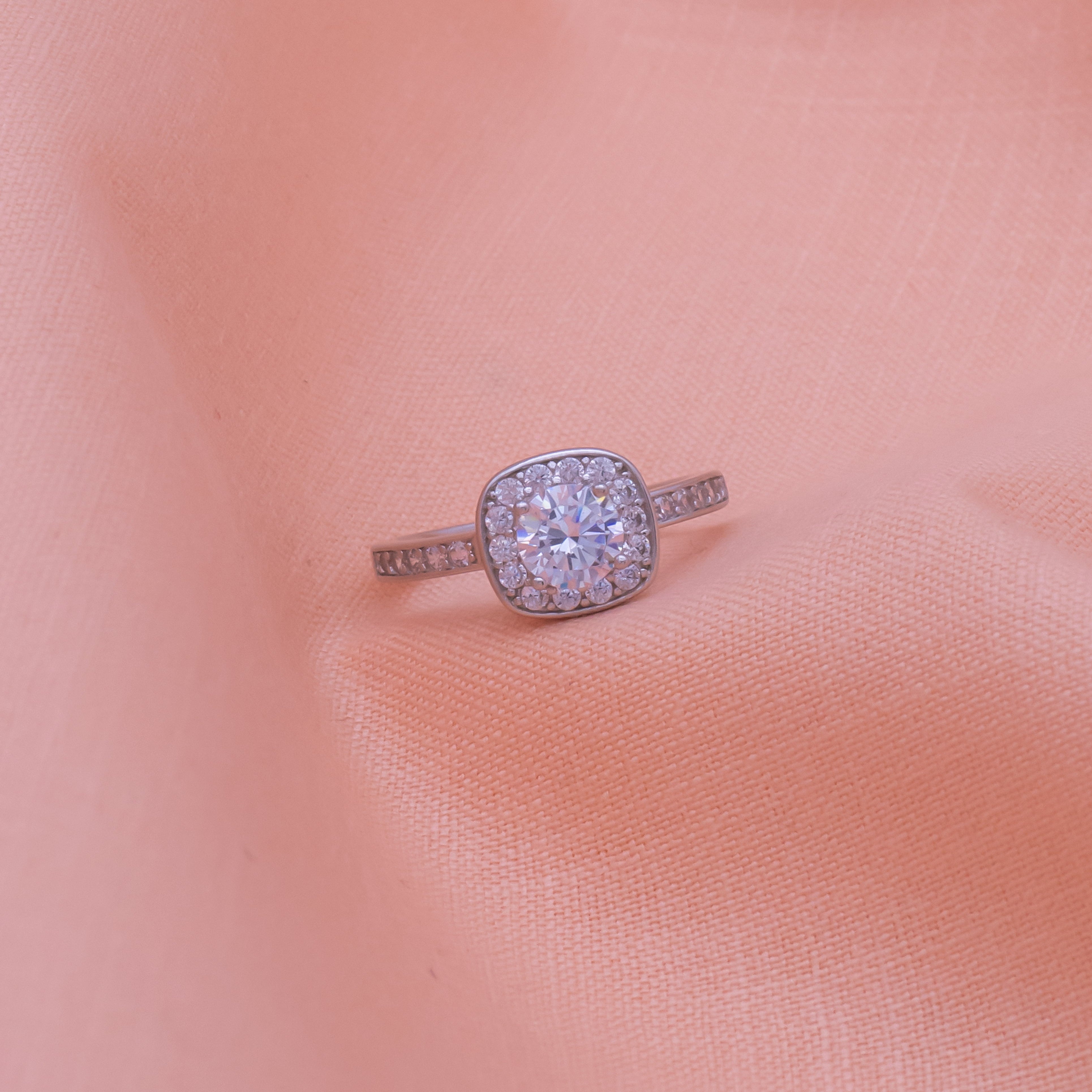 Big Solitaire Zircon Stones Classic Engagement Pure Silver Ring- Free size