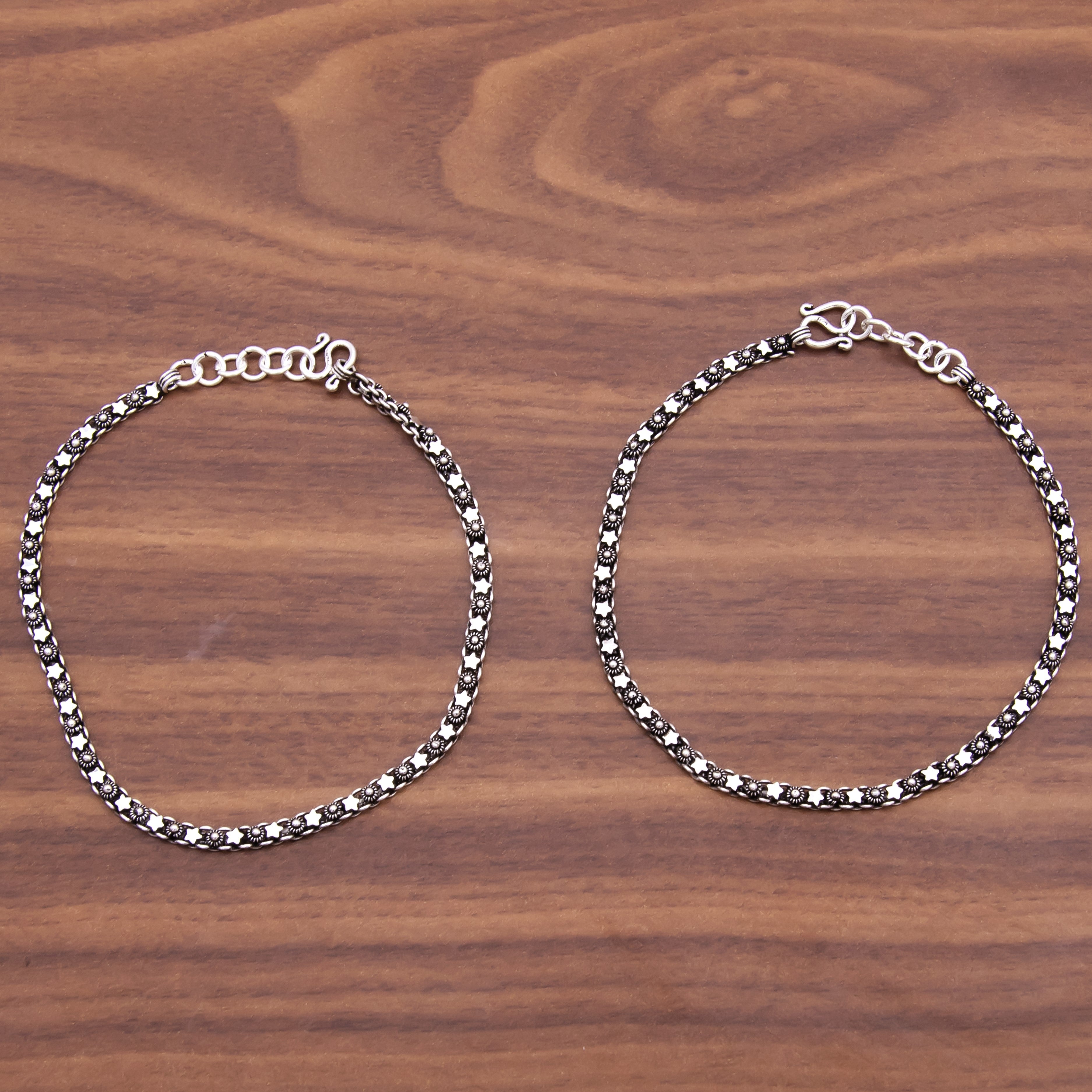 Stars Black 925 Pure Silver Anklet- Single piece