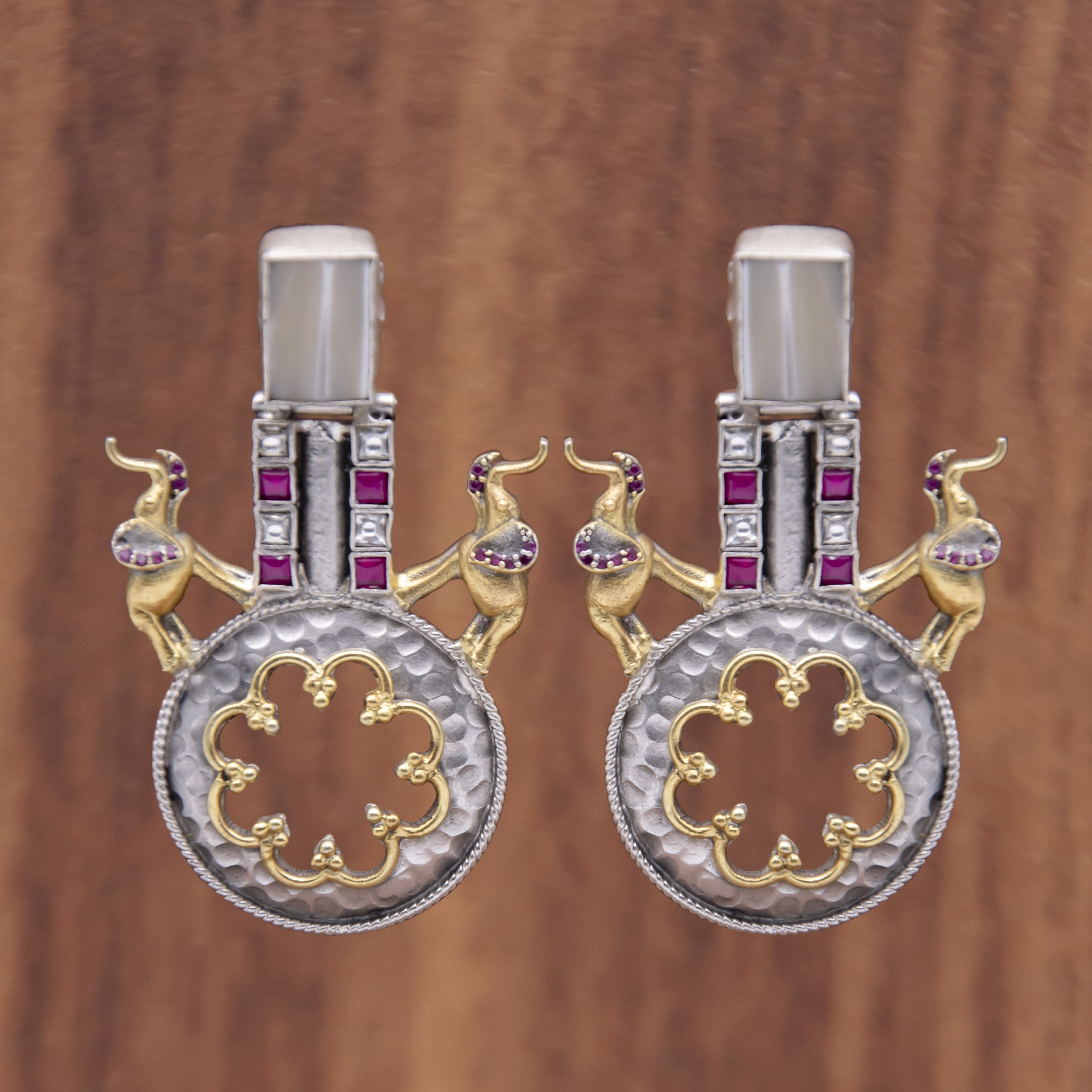 Elephant Antique Gold 925 Oxidised Silver Jhumkas