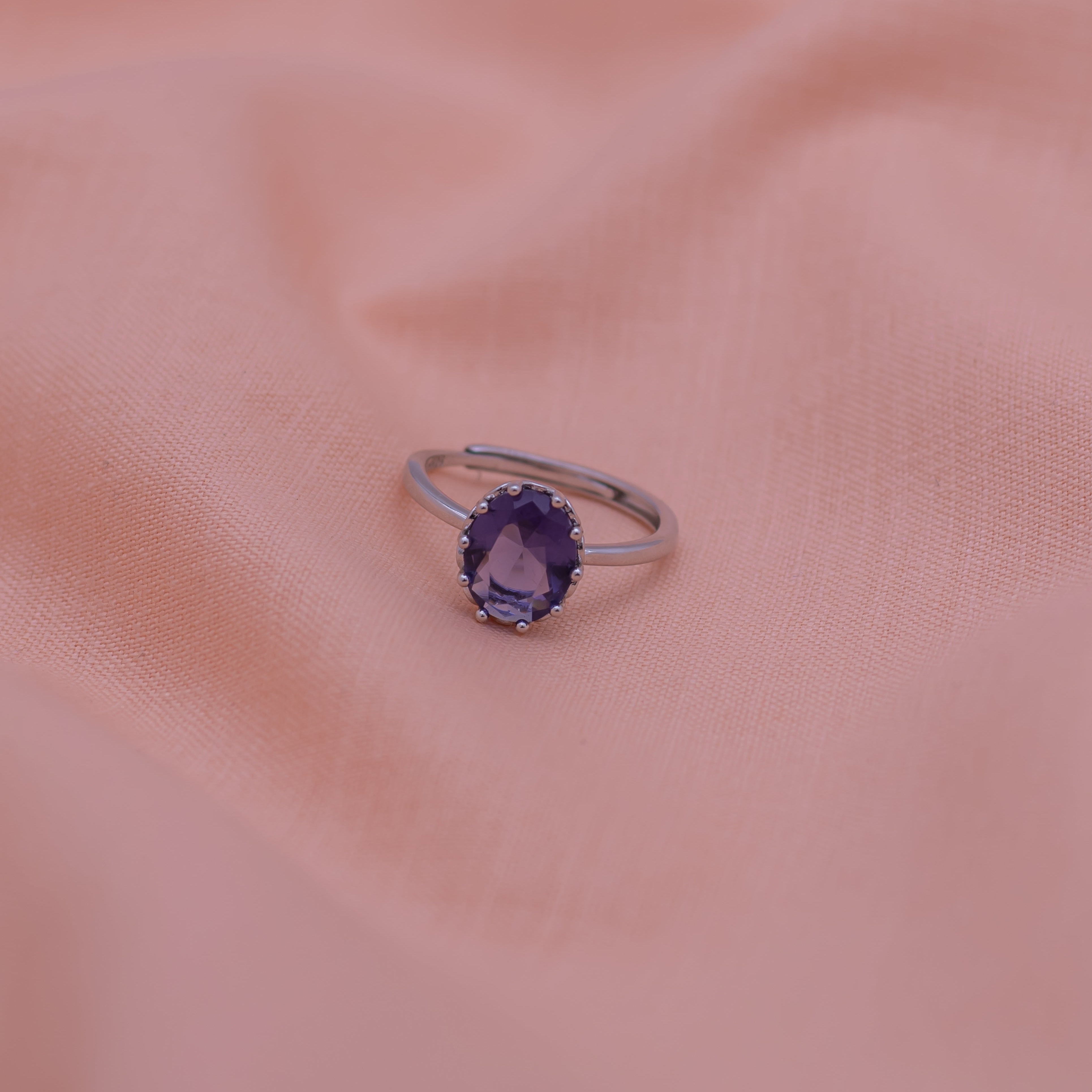 Purple Zircon Stone Pure Silver Minimal Ring- Free size
