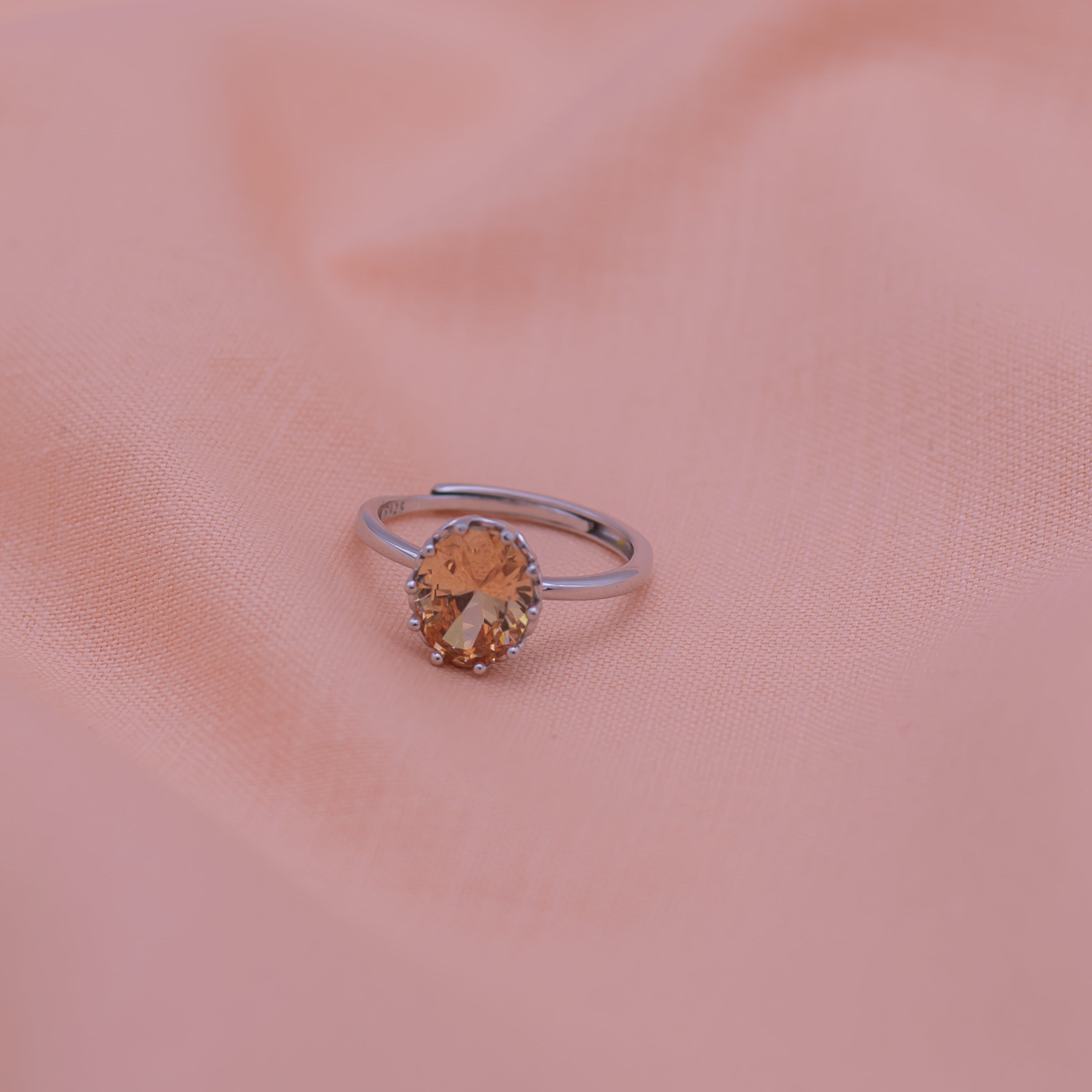 Copper Zircon Stone Pure Silver Minimal Ring- Free size