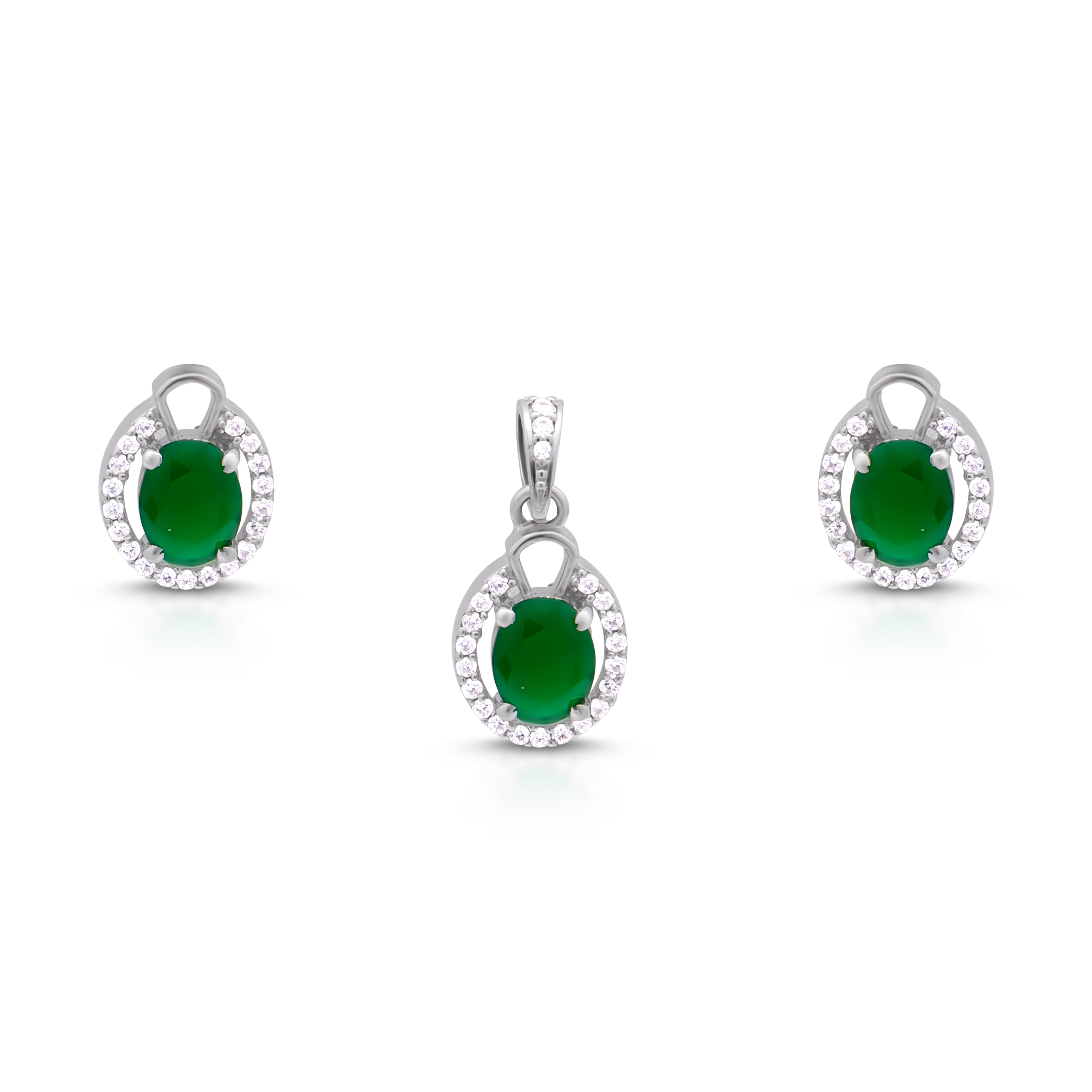 Emerald stones classic Pendant with Earrings in 925 SIlver