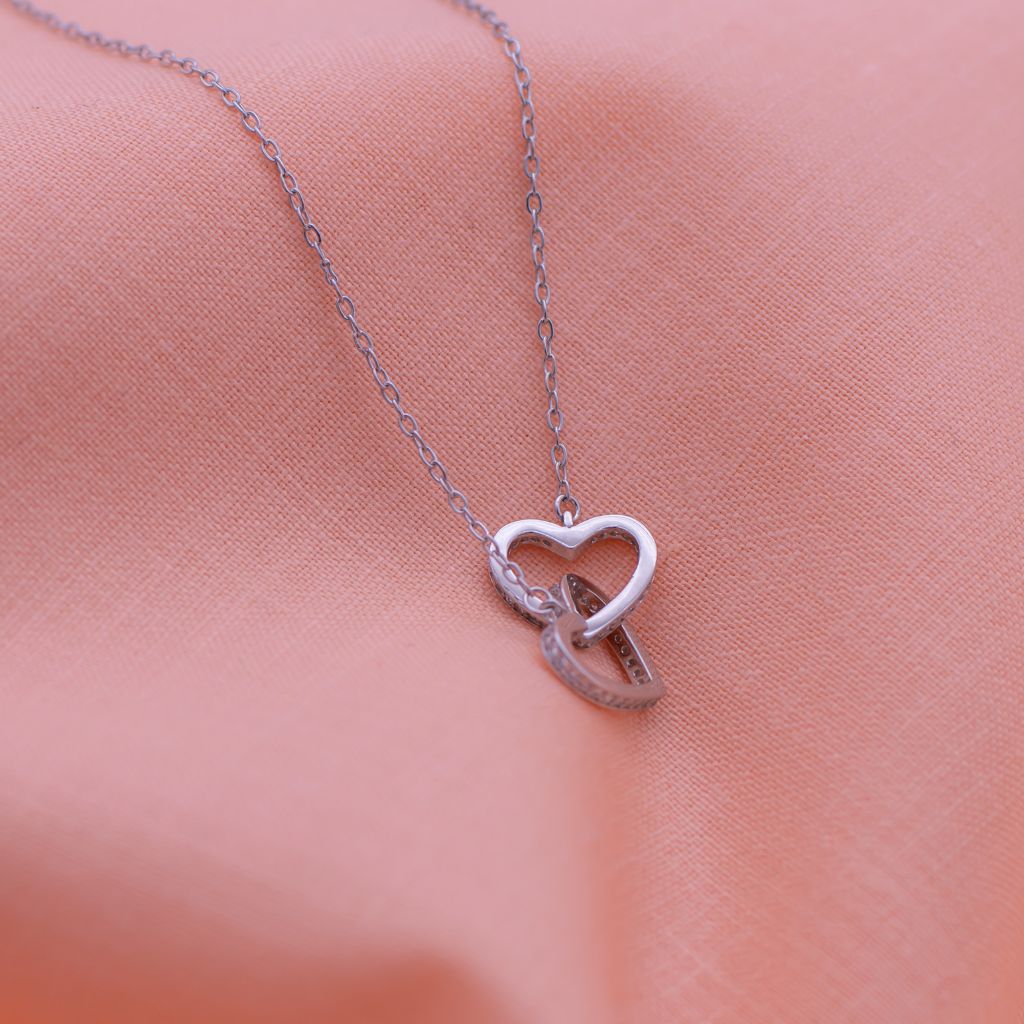 Interconnecting Hearts 925 Silver Pendant With Silver linked Chain
