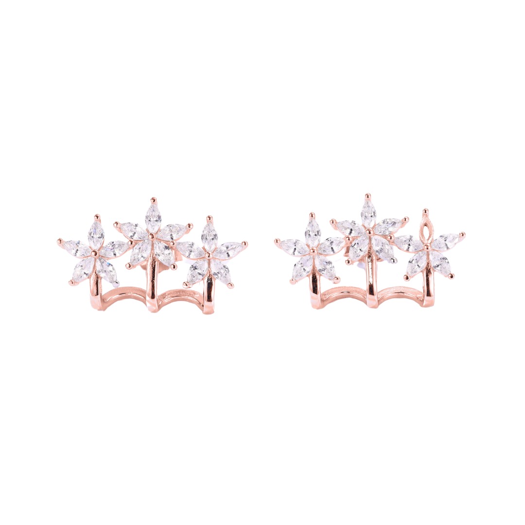 3 Flowers Wrapped Earrings in Rose Gold 925 Silver