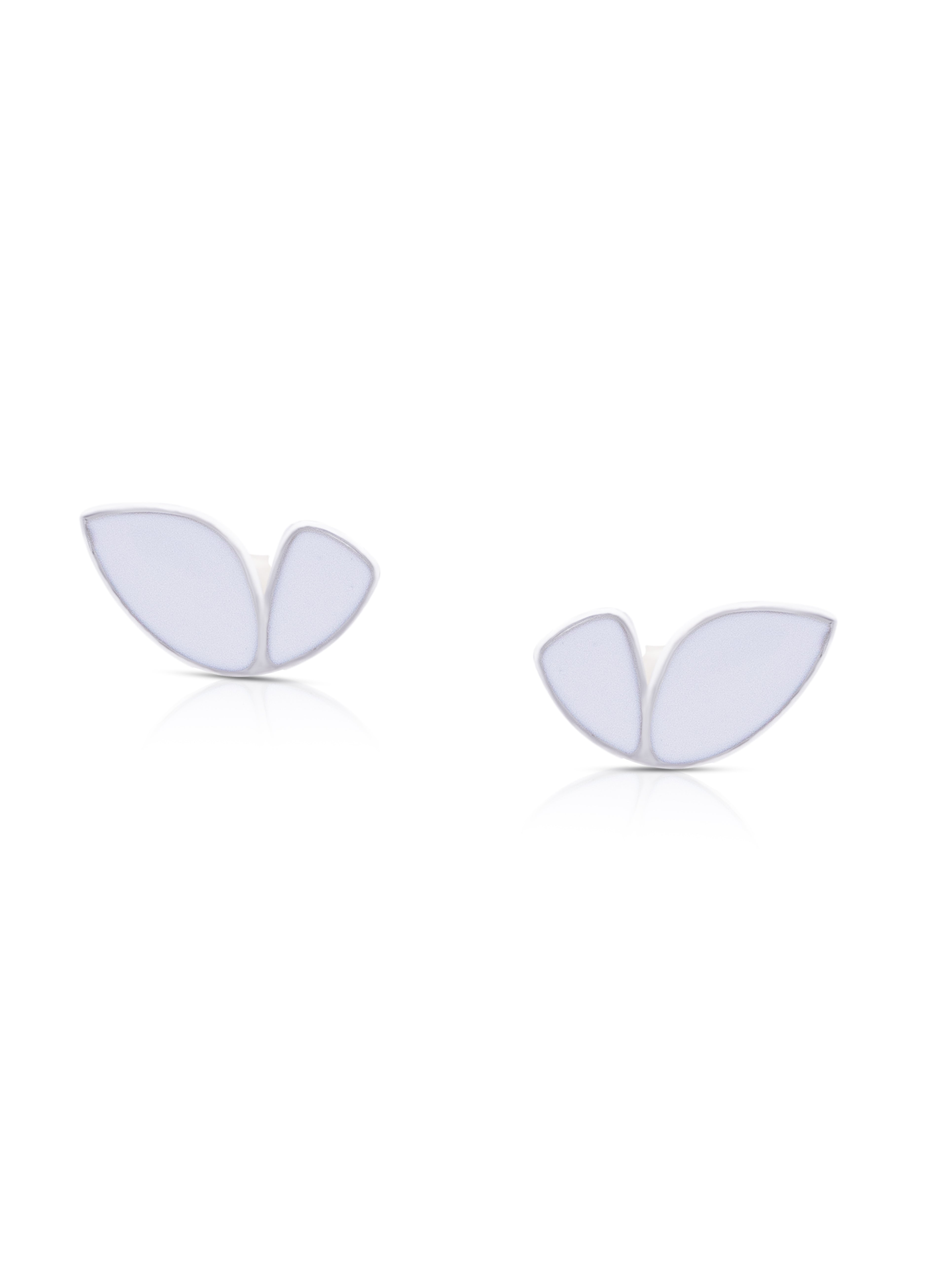 Half Butterfly White Polish Studs in 925 Silver