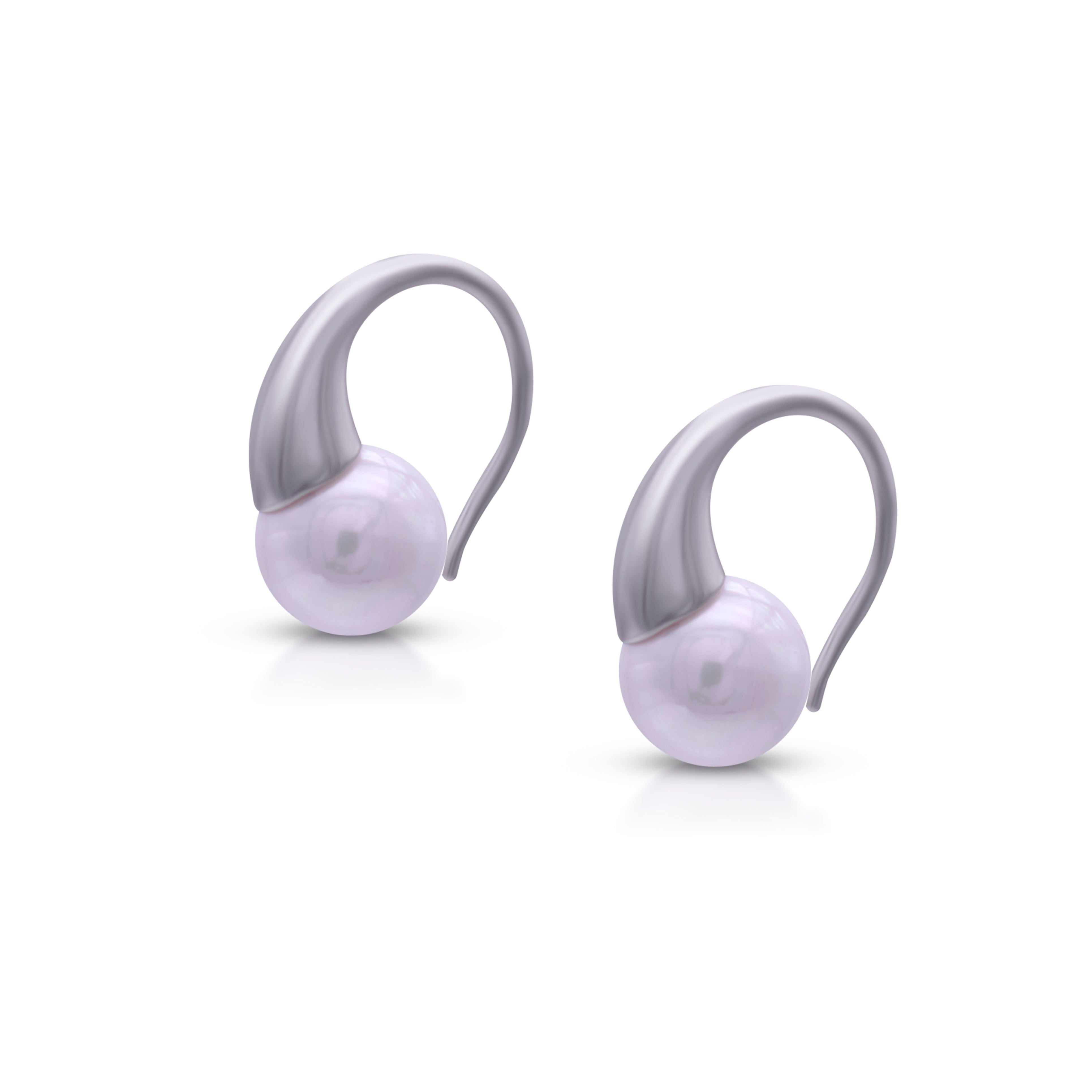 White Pearl Hanging Drop Earrings in 925 silver