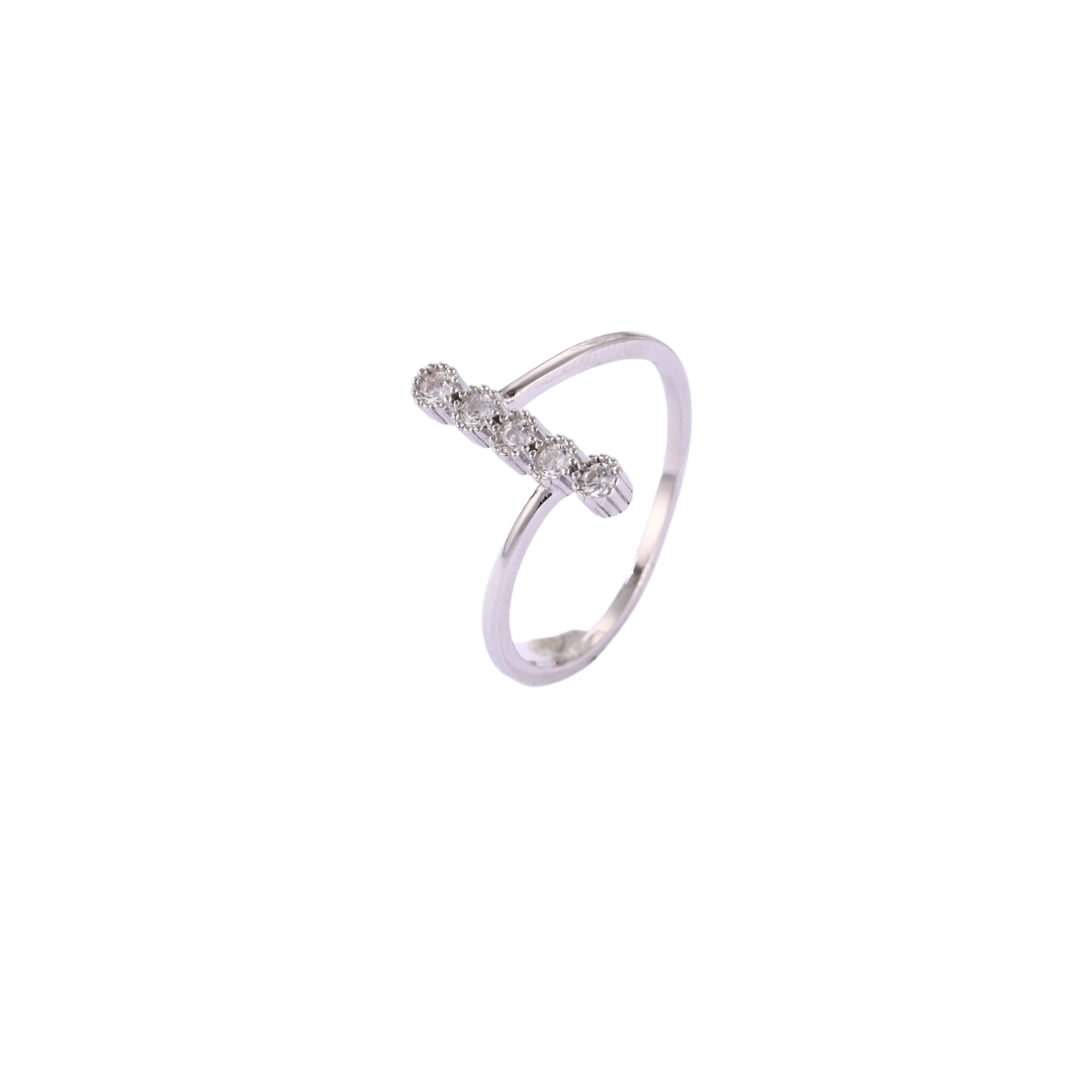 5 Stones Lined Pure Silver Minimal Ring