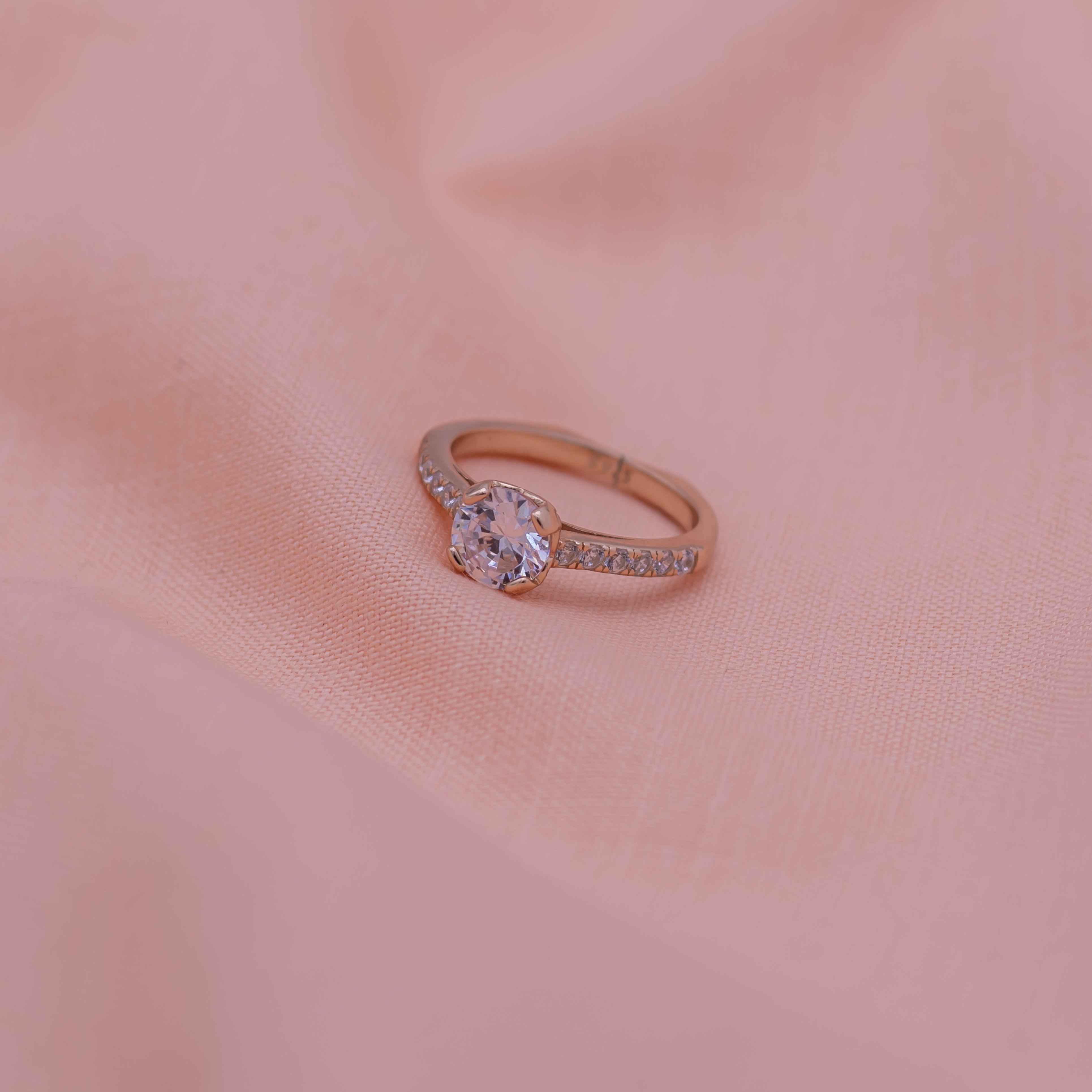 Big Solitaire Zircon Stones Classic Engagement Pure Silver Ring in Rose Gold Polish