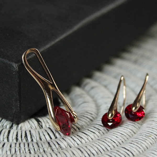 Ruby 925 silver Pendant with silver Earrings Set in rose gold polish