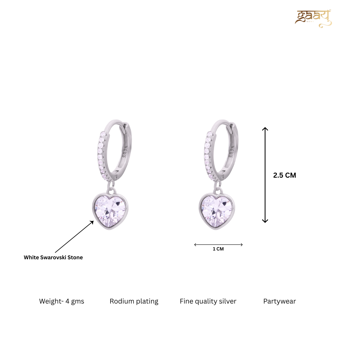 Heart stone 925 silver drop Earrings