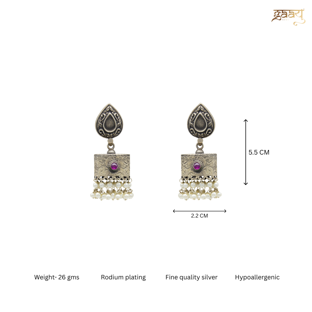 Ancient Love White Silver 925 Oxidised Silver Drop Jhumkas