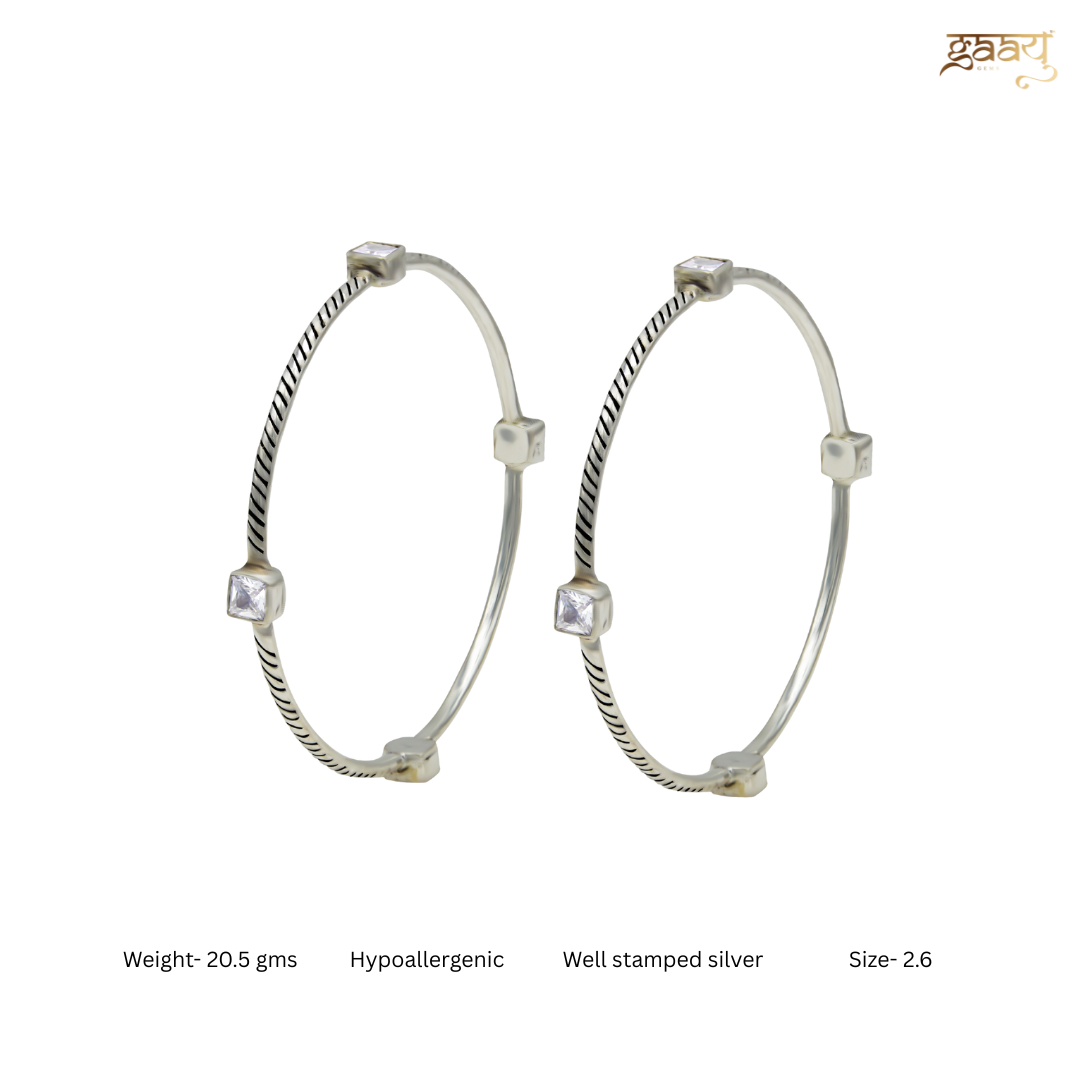 Zircon cube 925 oxidised silver bangles- Pair