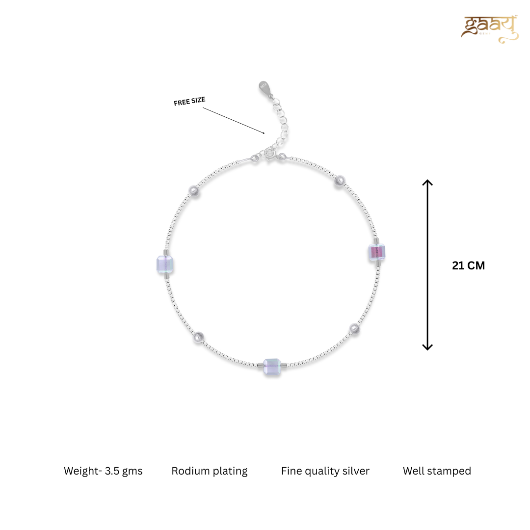 Silver Crystal Cube Pearl Pure Silver Minimal Bracelet