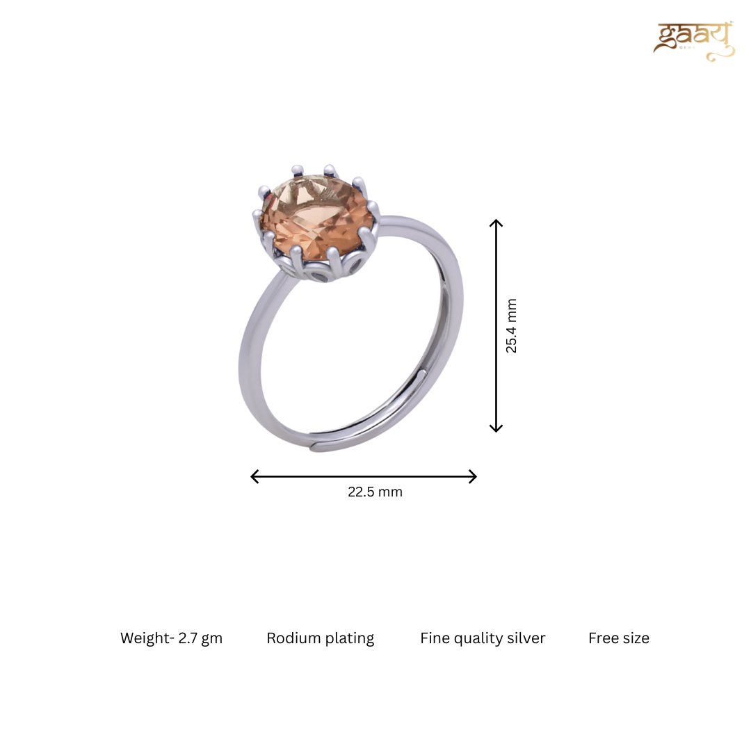 Copper Zircon Stone Pure Silver Minimal Ring- Free size