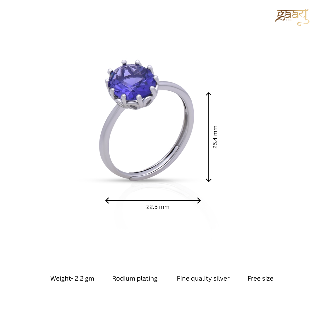 Purple Zircon Stone Pure Silver Minimal Ring- Free size