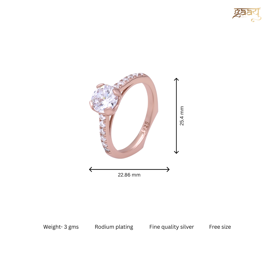 Big Solitaire Zircon Stones Classic Engagement Pure Silver Ring in Rose Gold Polish