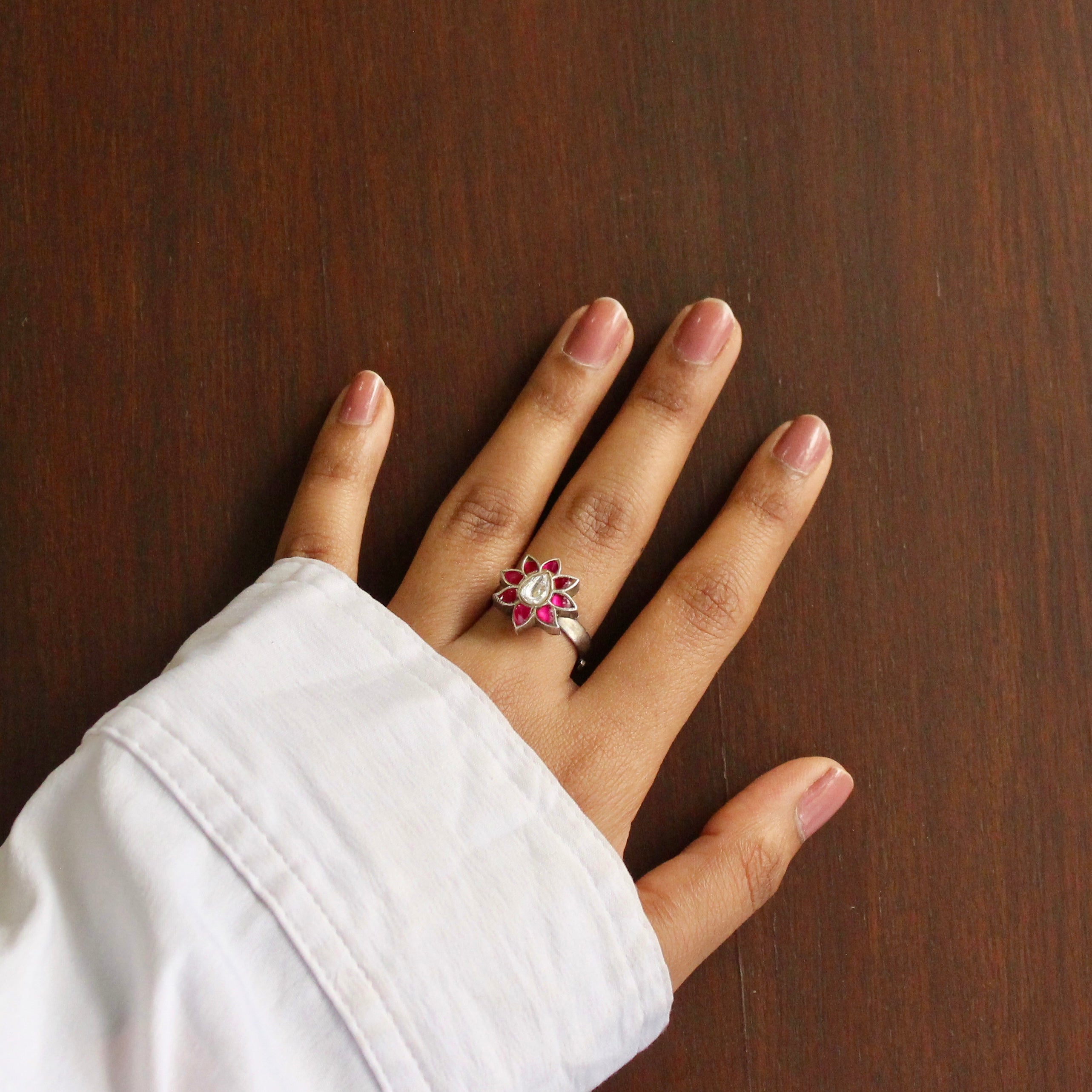Plum leaves 925 oxidised silver ring- Free size
