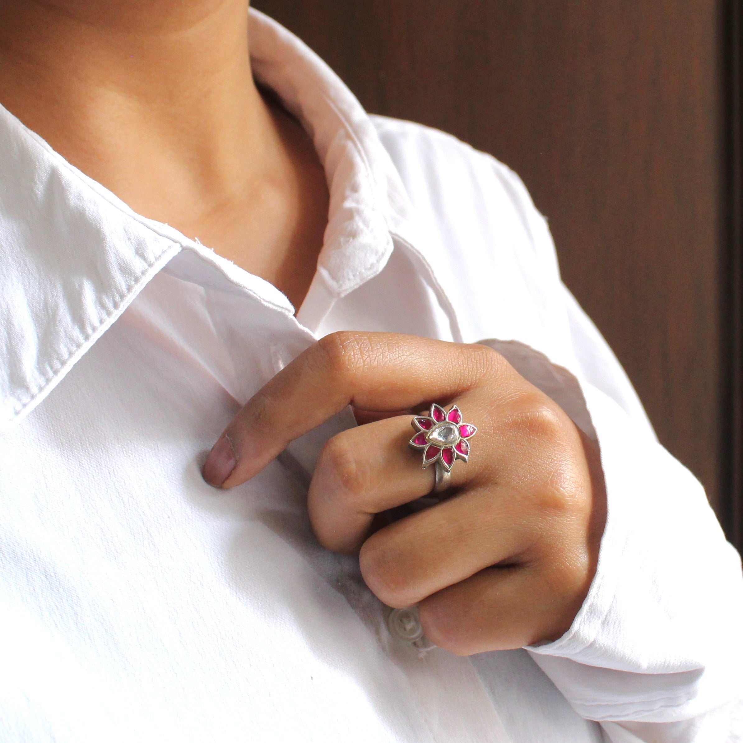 Plum leaves 925 oxidised silver ring- Free size