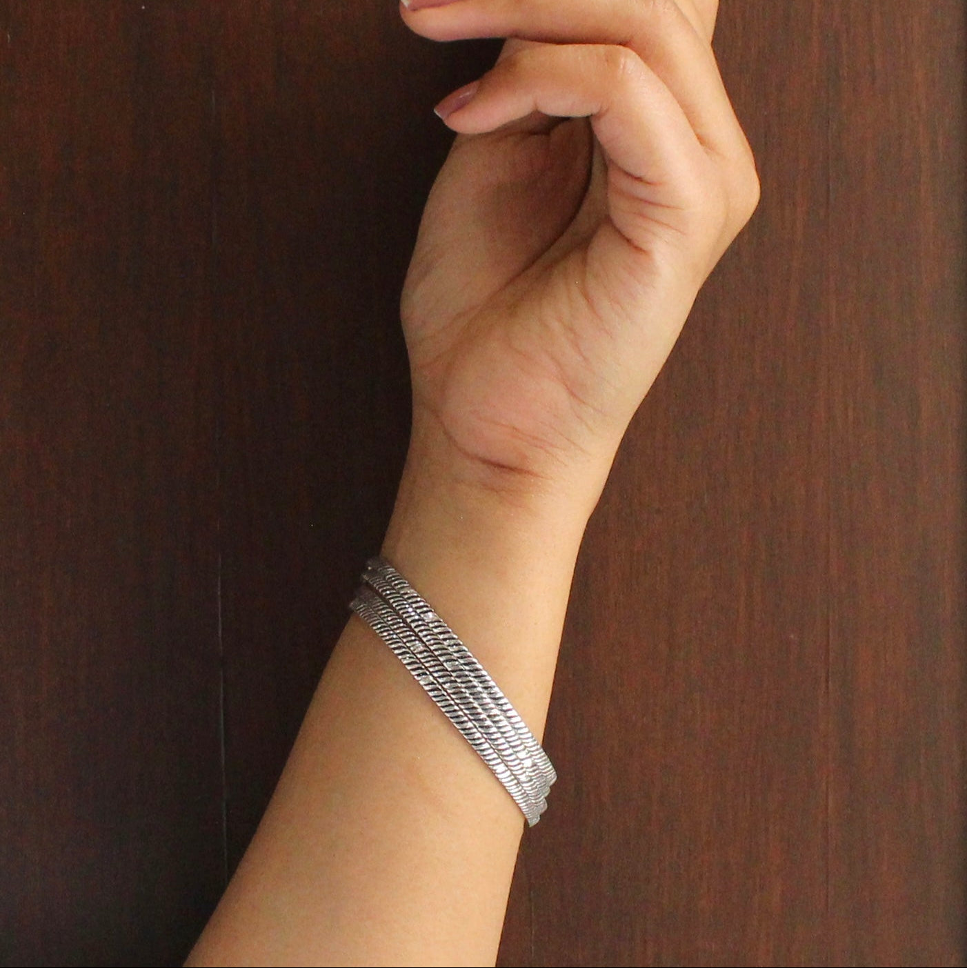 Lined 925 Oxidised Silver Minimal Bangles- Set of 4 bangles