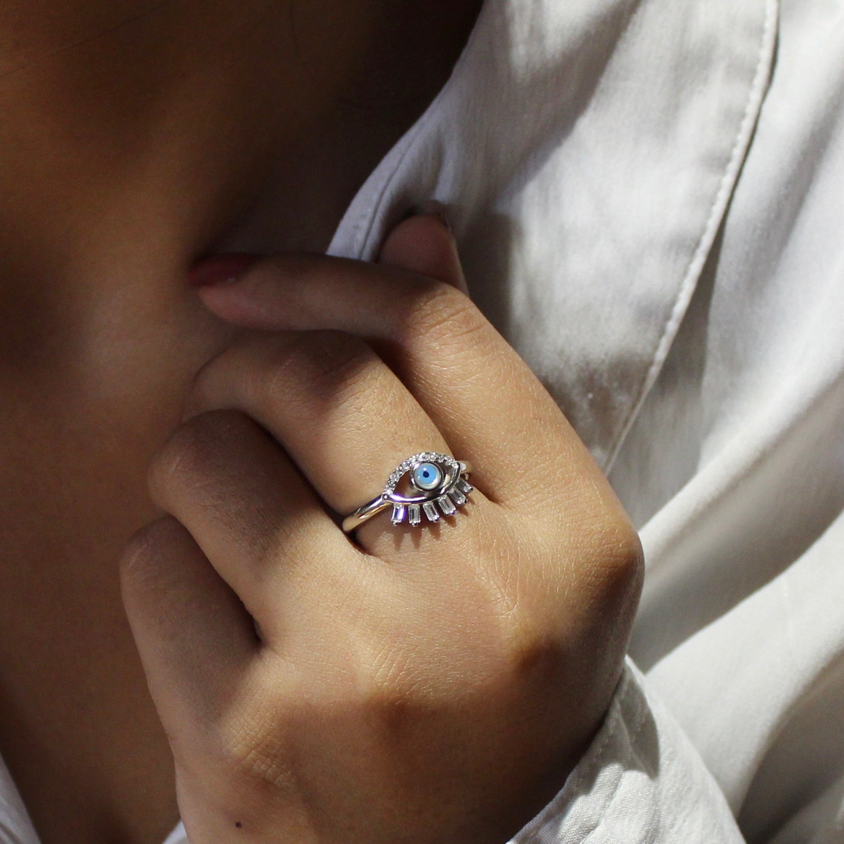 Evil Eye Crown 925 Pure Silver Ring