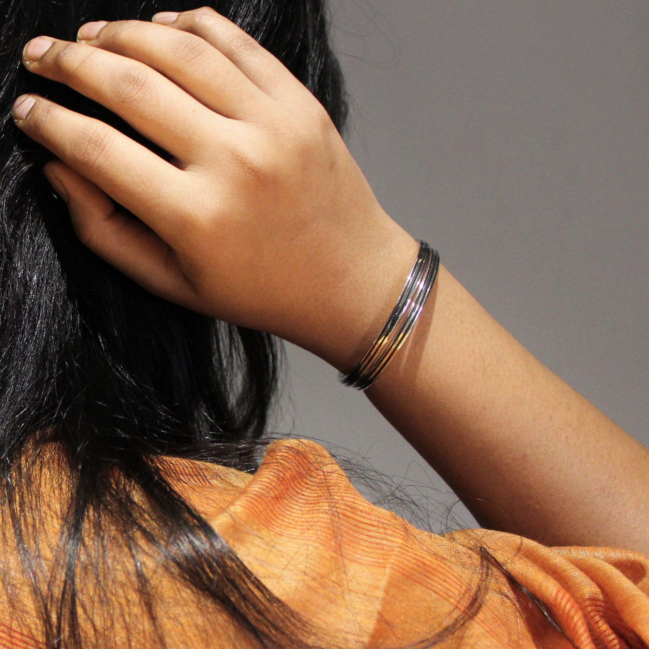 Silver lined 925 Oxidised Silver Bangles- Set of 2