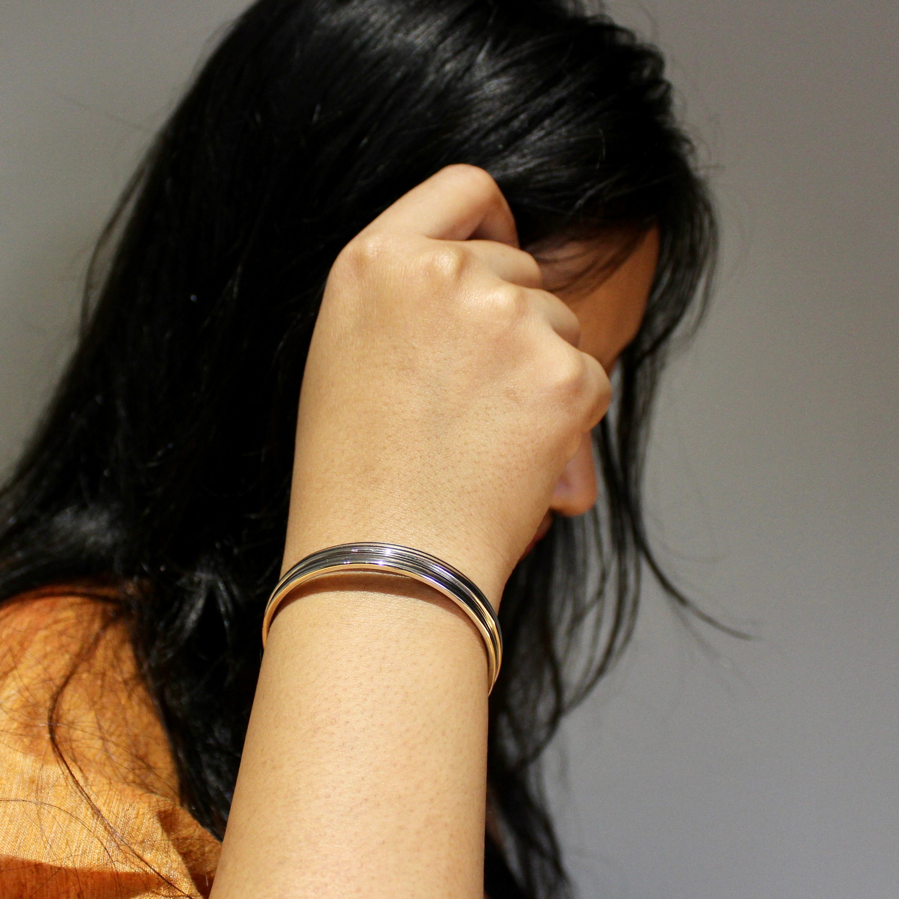 Silver lined 925 Oxidised Silver Bangles- Set of 2