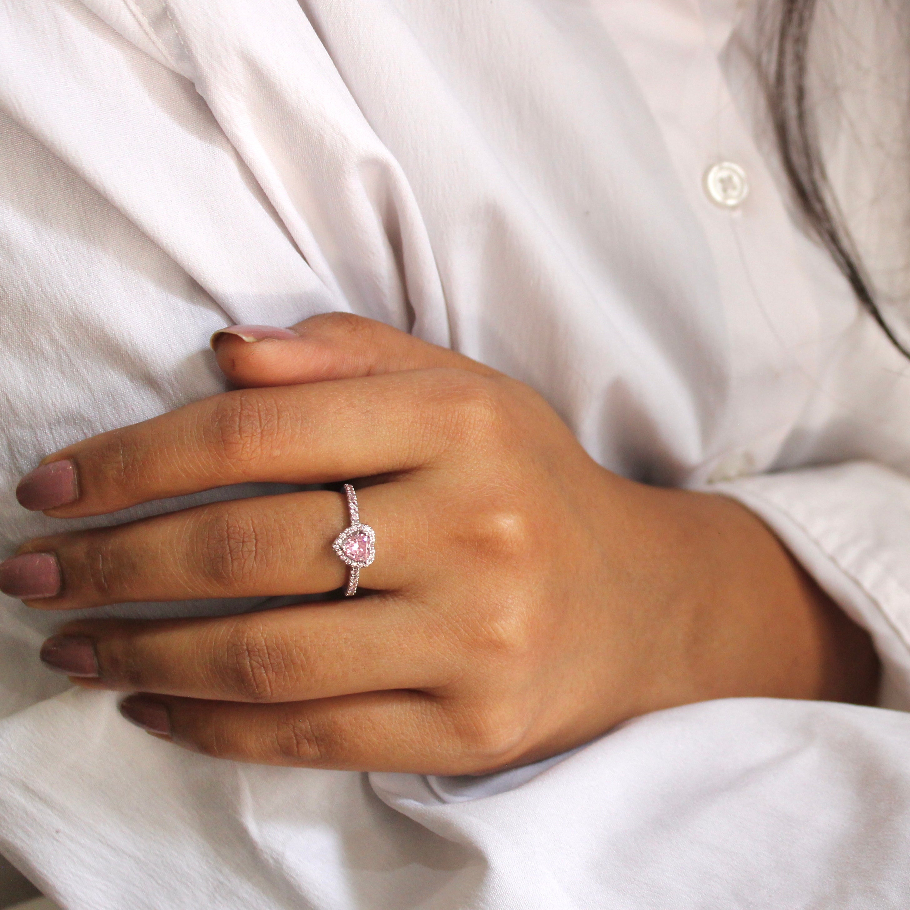 She Said yes Pink Glitter 925 Silver Ring