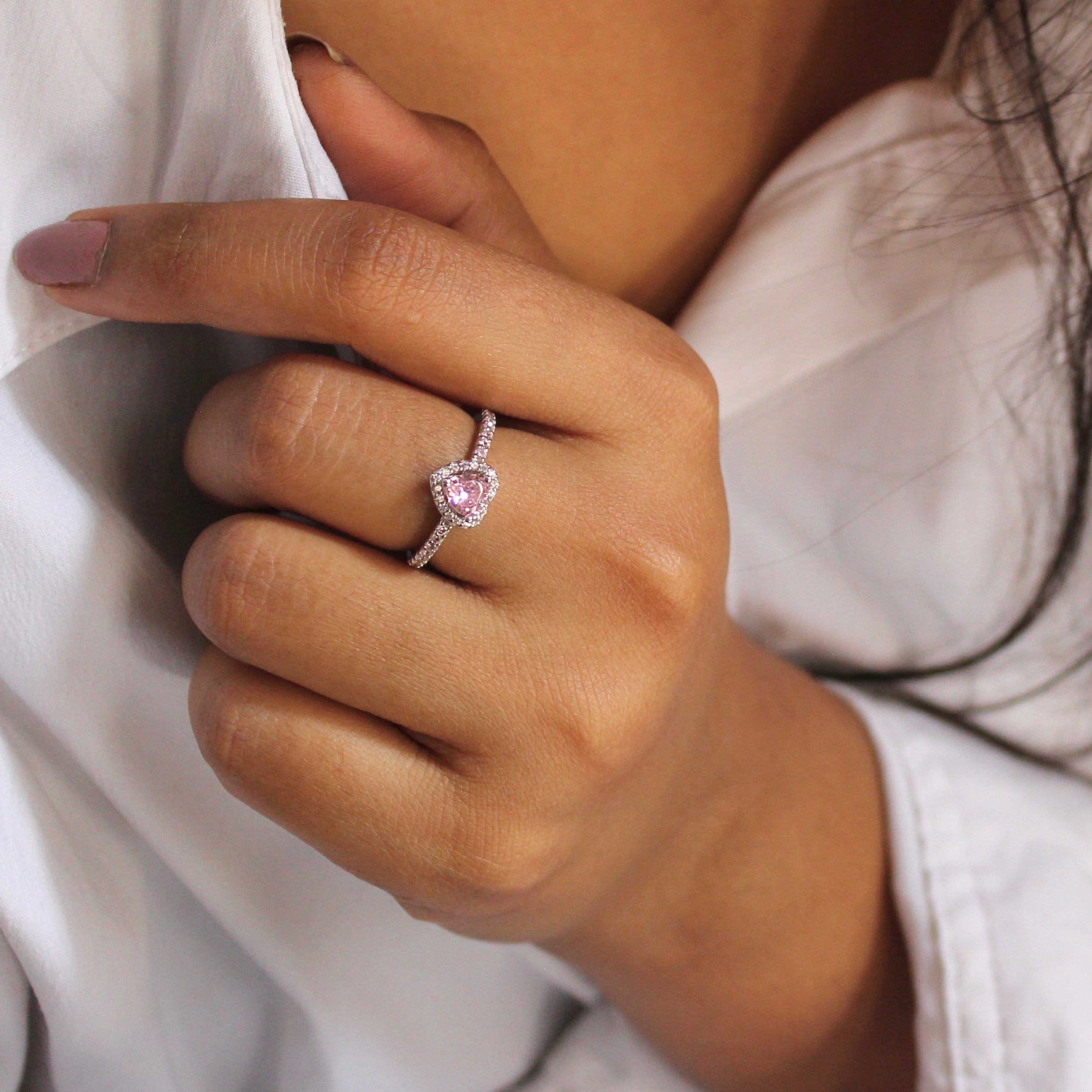 She Said yes Pink Glitter 925 Silver Ring