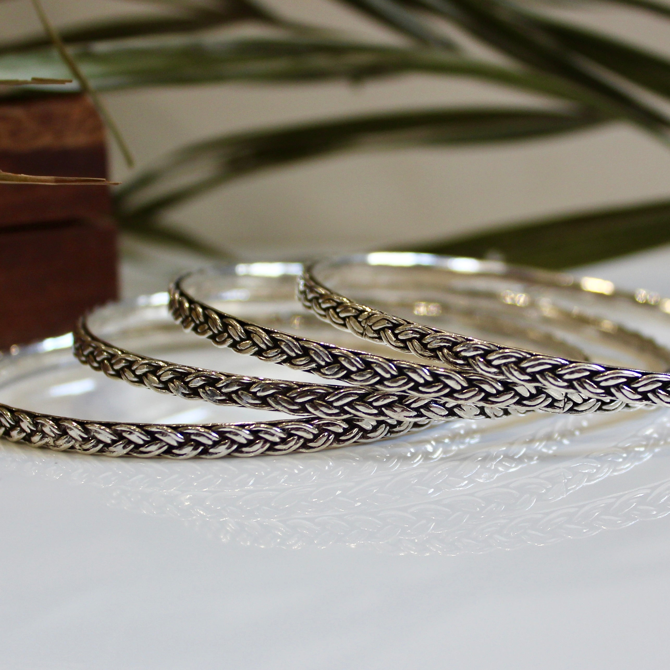 Oxidised Braided 925 Oxidised Silver Bangles- PAIR