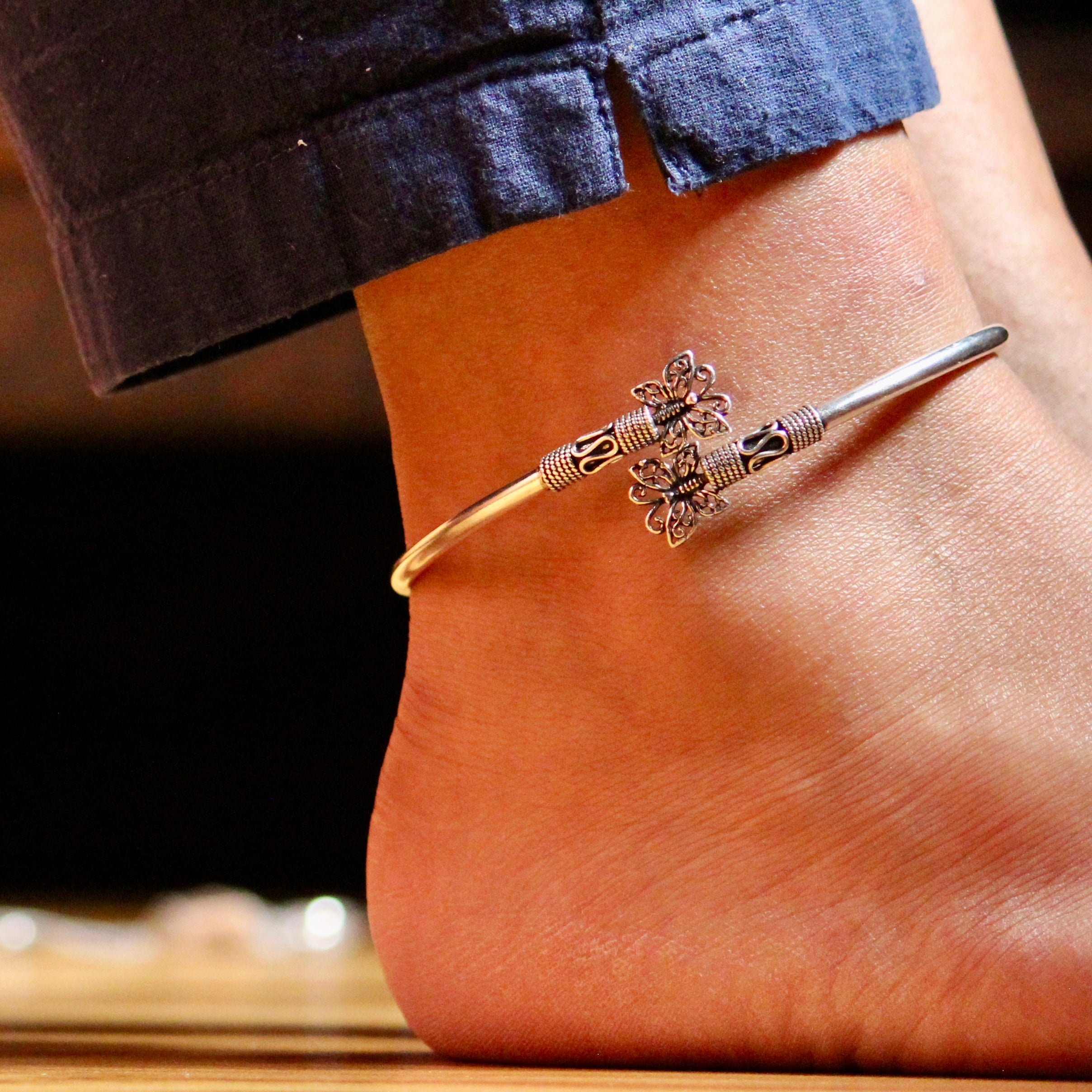 Butterfly Rajasthani 925 Pure Silver Anklet- Single piece