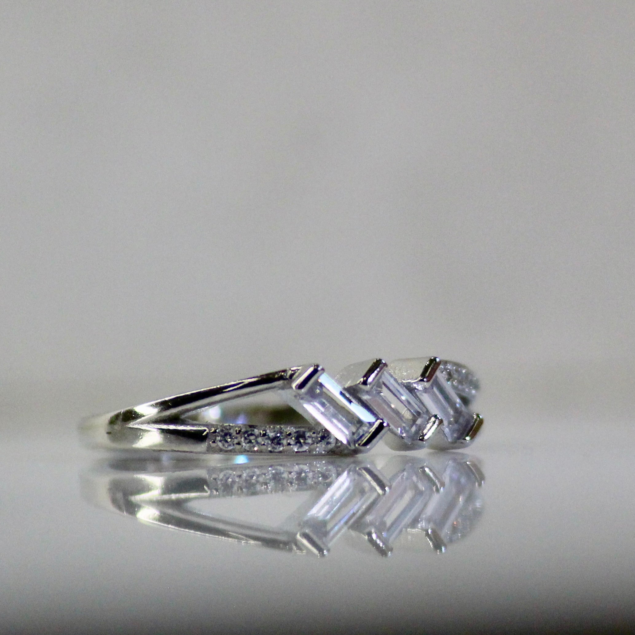 3 Stone Lines Joined Minimal 925 Silver Ring