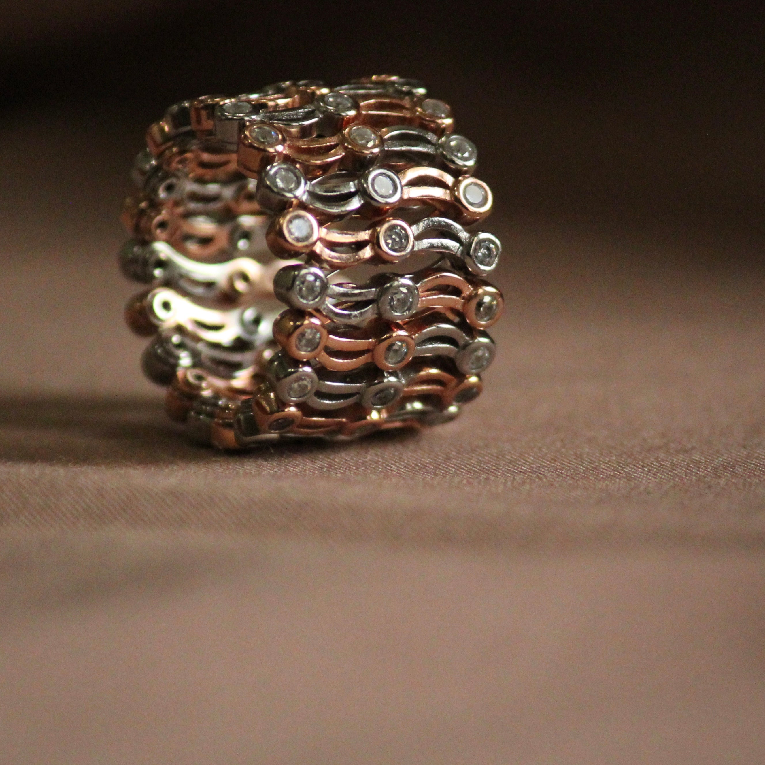 Zigzag Ring cum Bracelet rose gold plated in 925 silver
