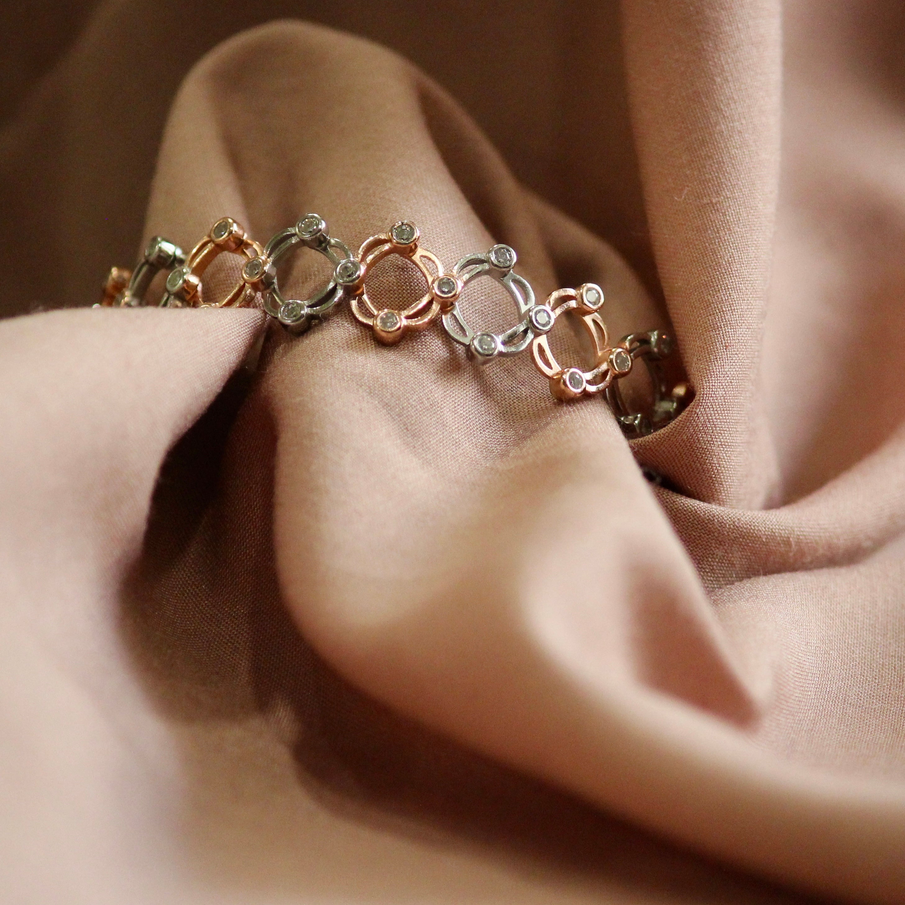 Zigzag Ring cum Bracelet rose gold plated in 925 silver