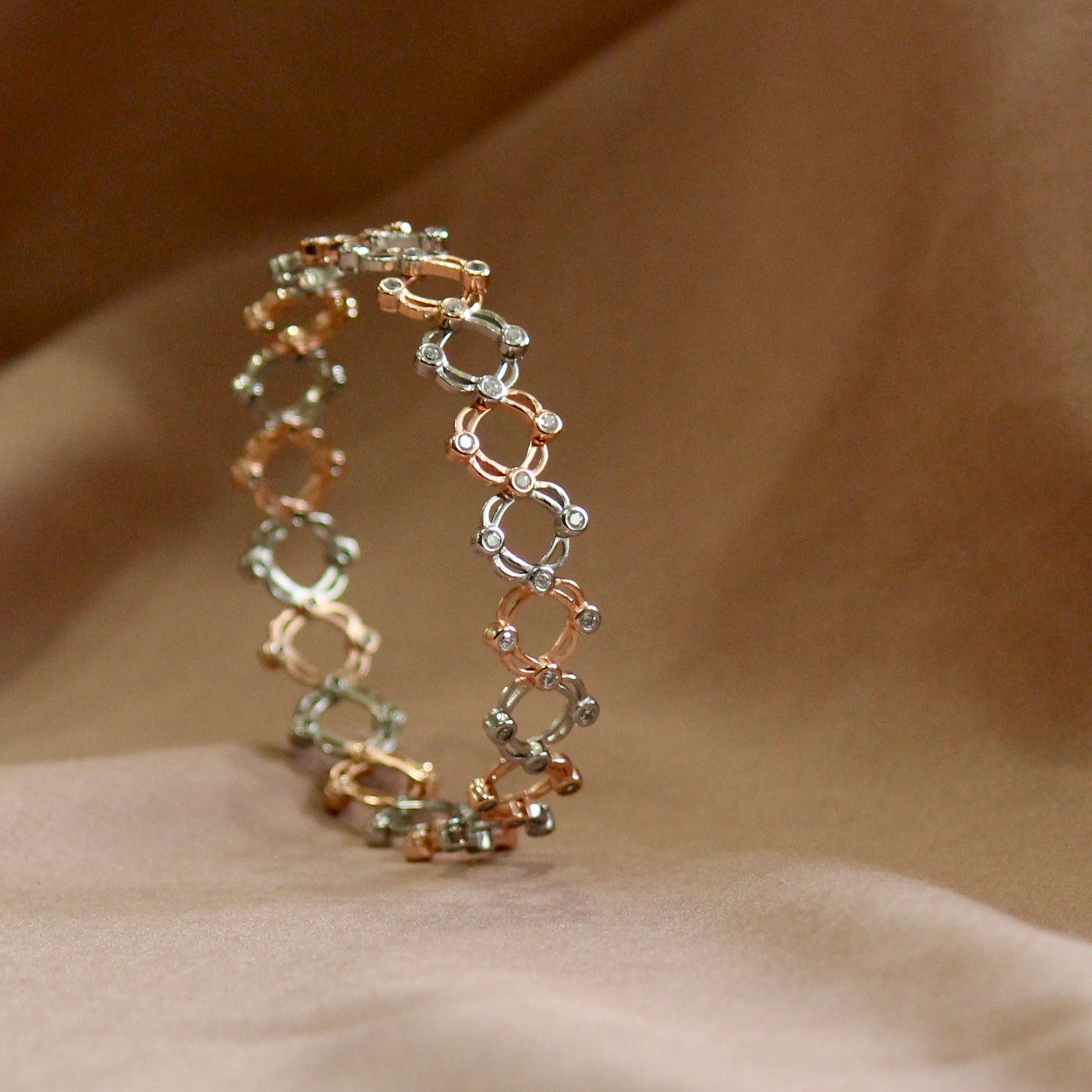 Zigzag Ring cum Bracelet rose gold plated in 925 silver