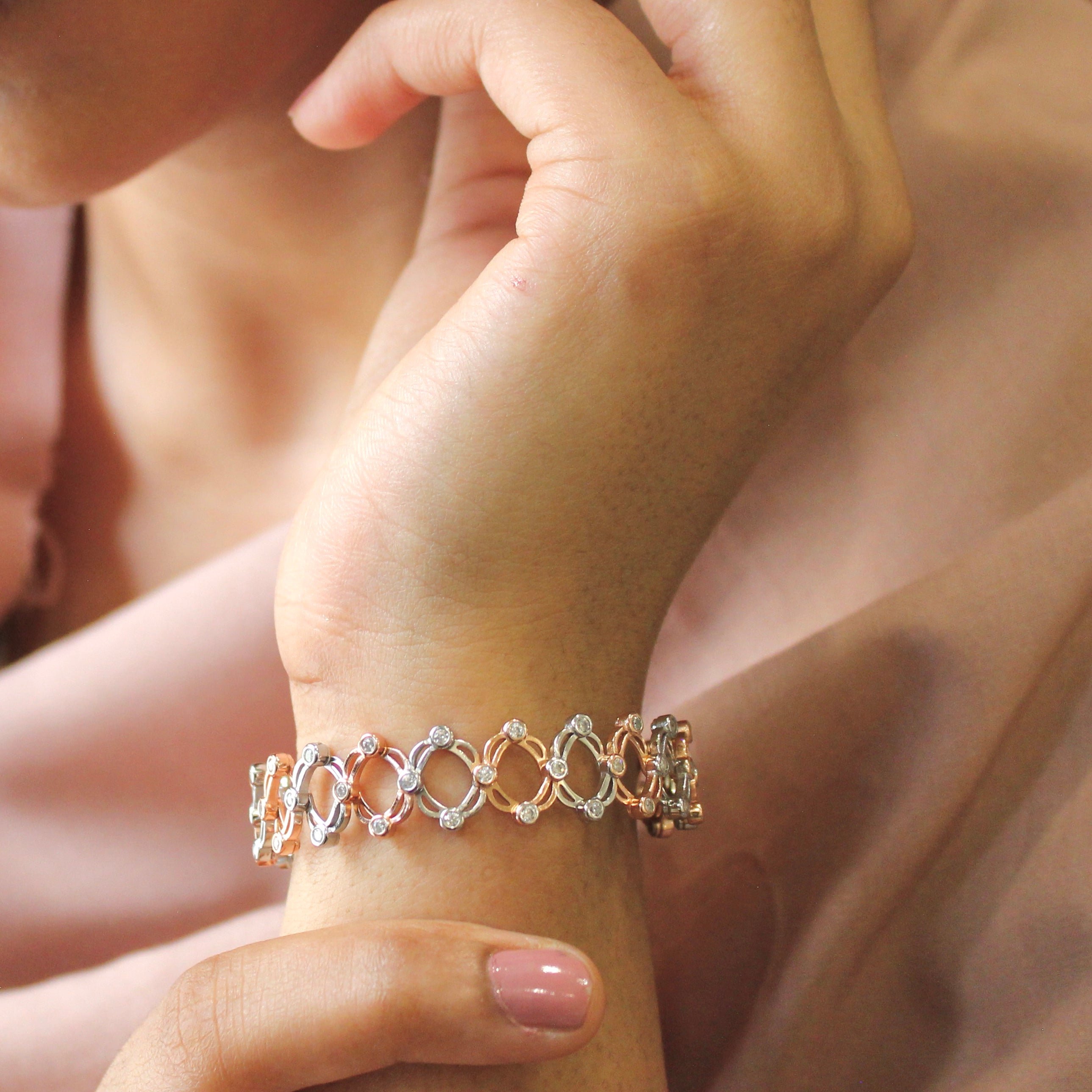 Zigzag Ring cum Bracelet rose gold plated in 925 silver