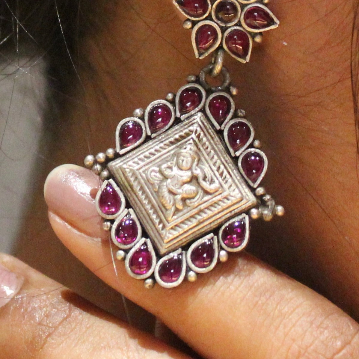 Goddess laxmi 925 oxidised silver jhumkas