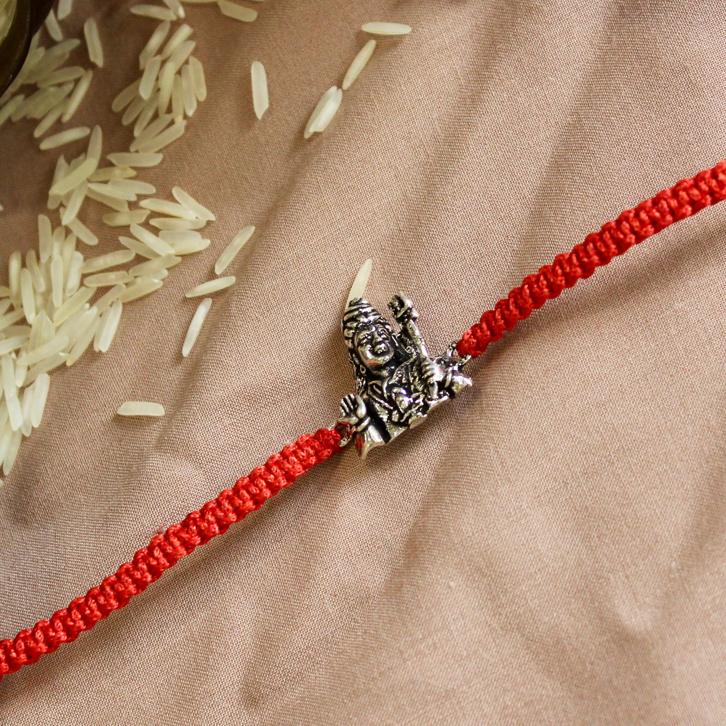 Mahadev Red Thread Rakhi in 925 silver