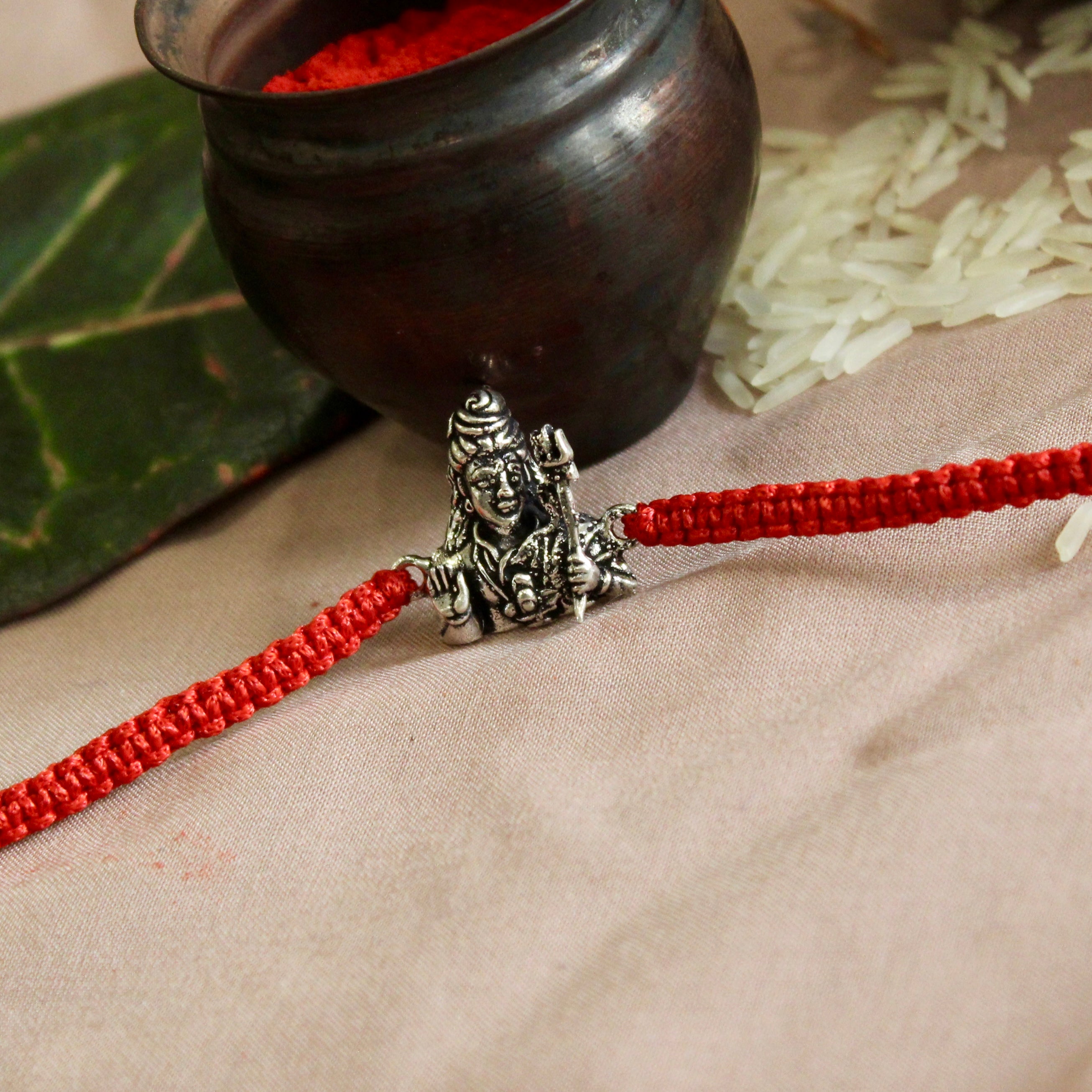 Mahadev Red Thread Rakhi in 925 silver