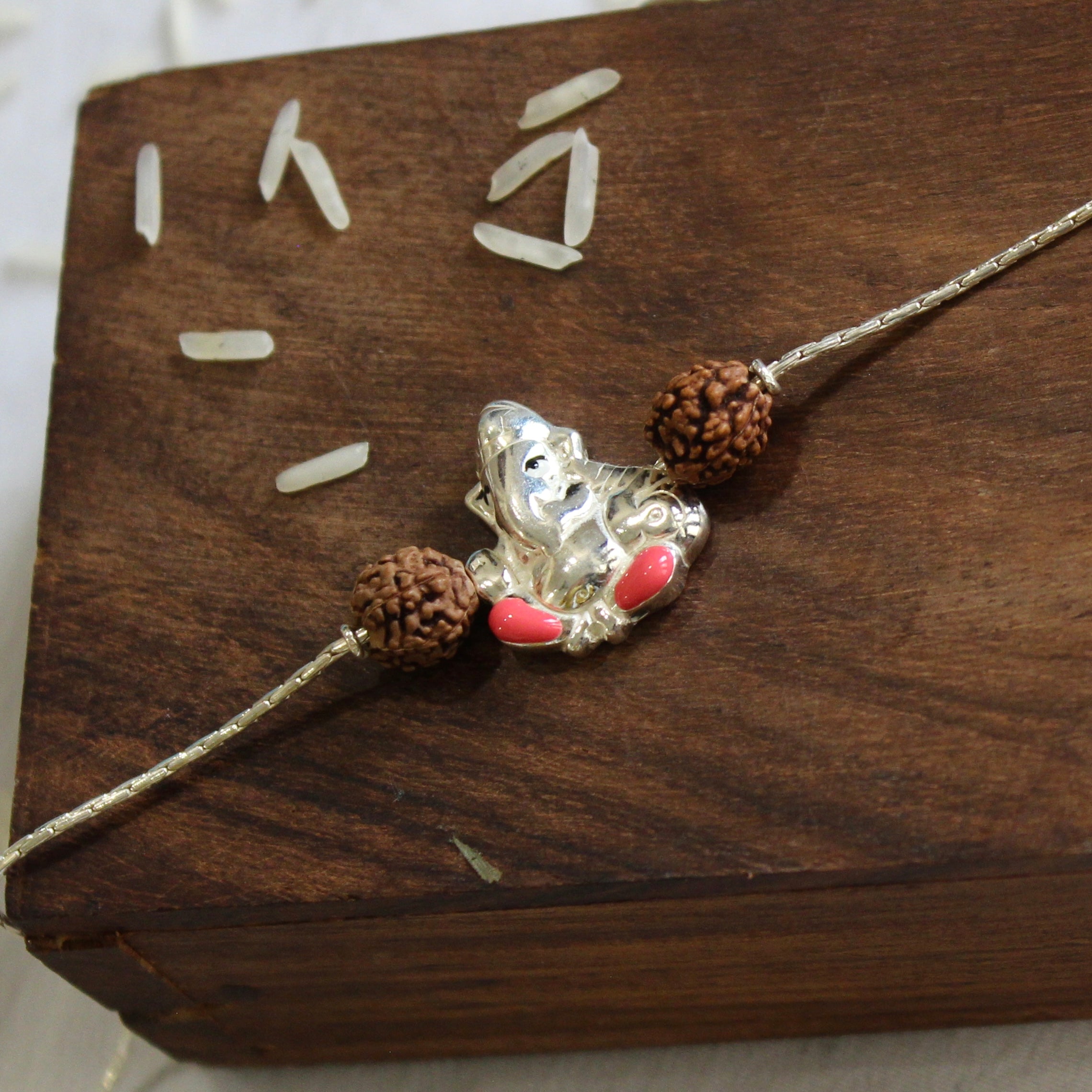 Lord Ganesh Rudraksh Chain Rakhi in 925 silver