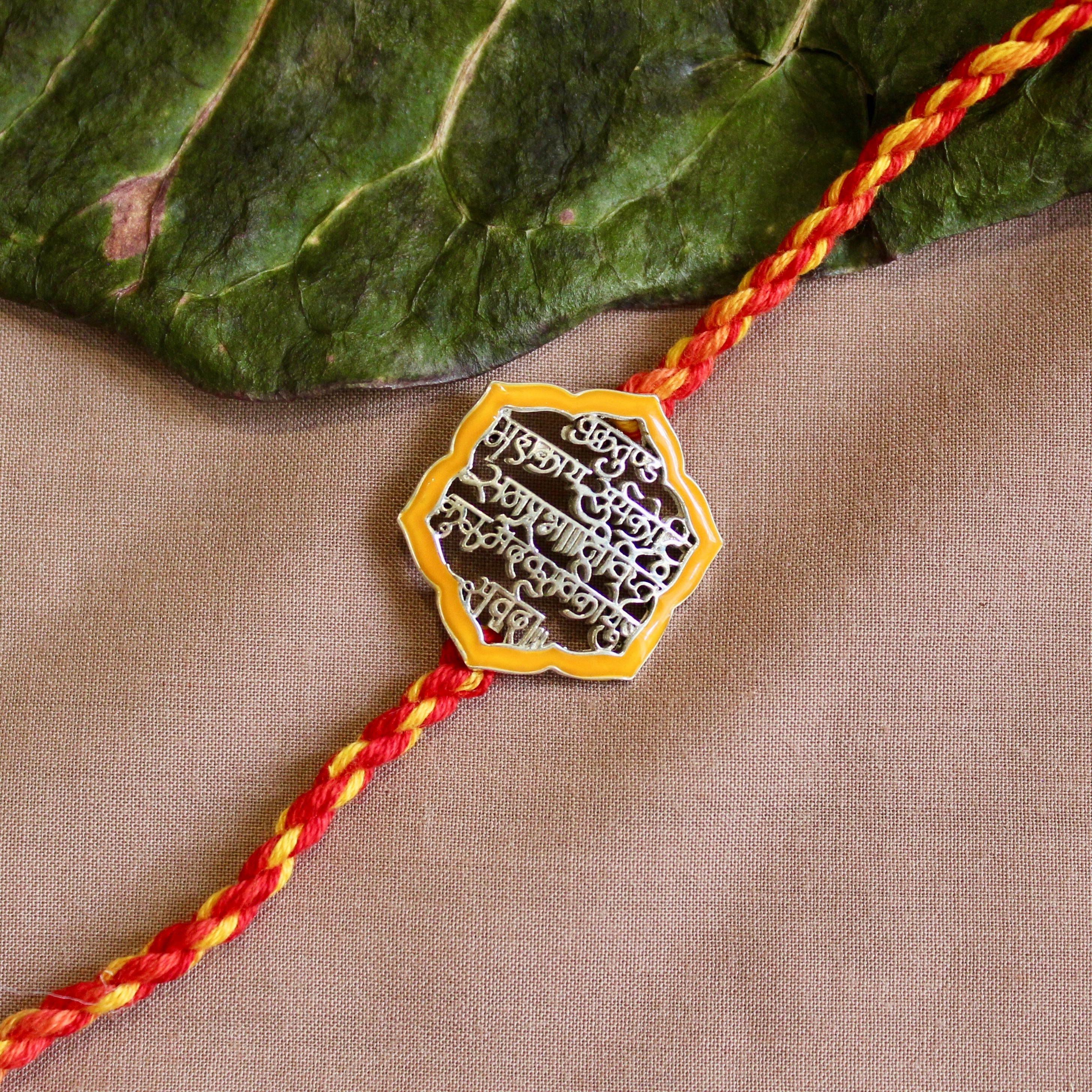 Shlok Red Yellow Thread Orange 925 Silver Rakhi