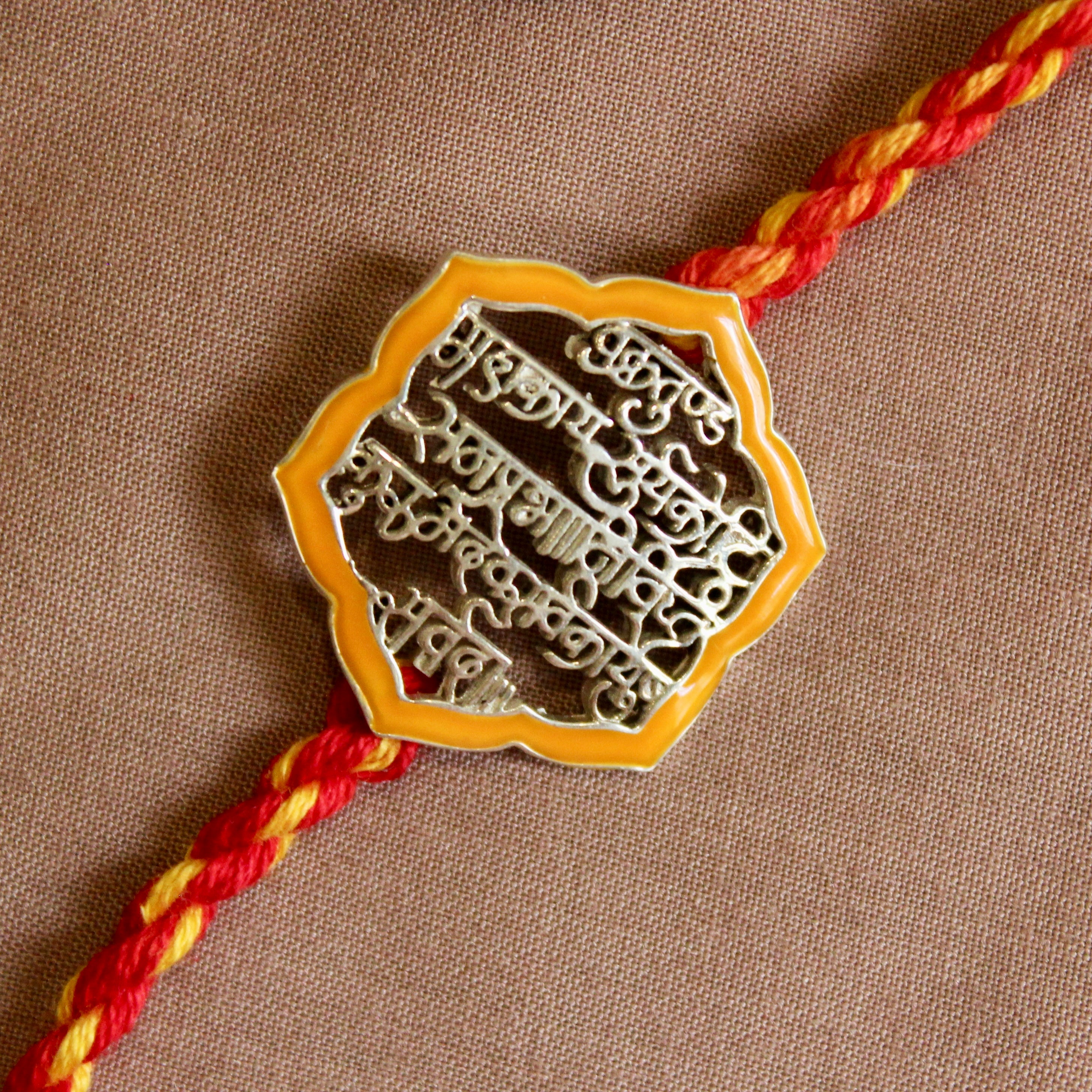 Shlok Red Yellow Thread Orange 925 Silver Rakhi