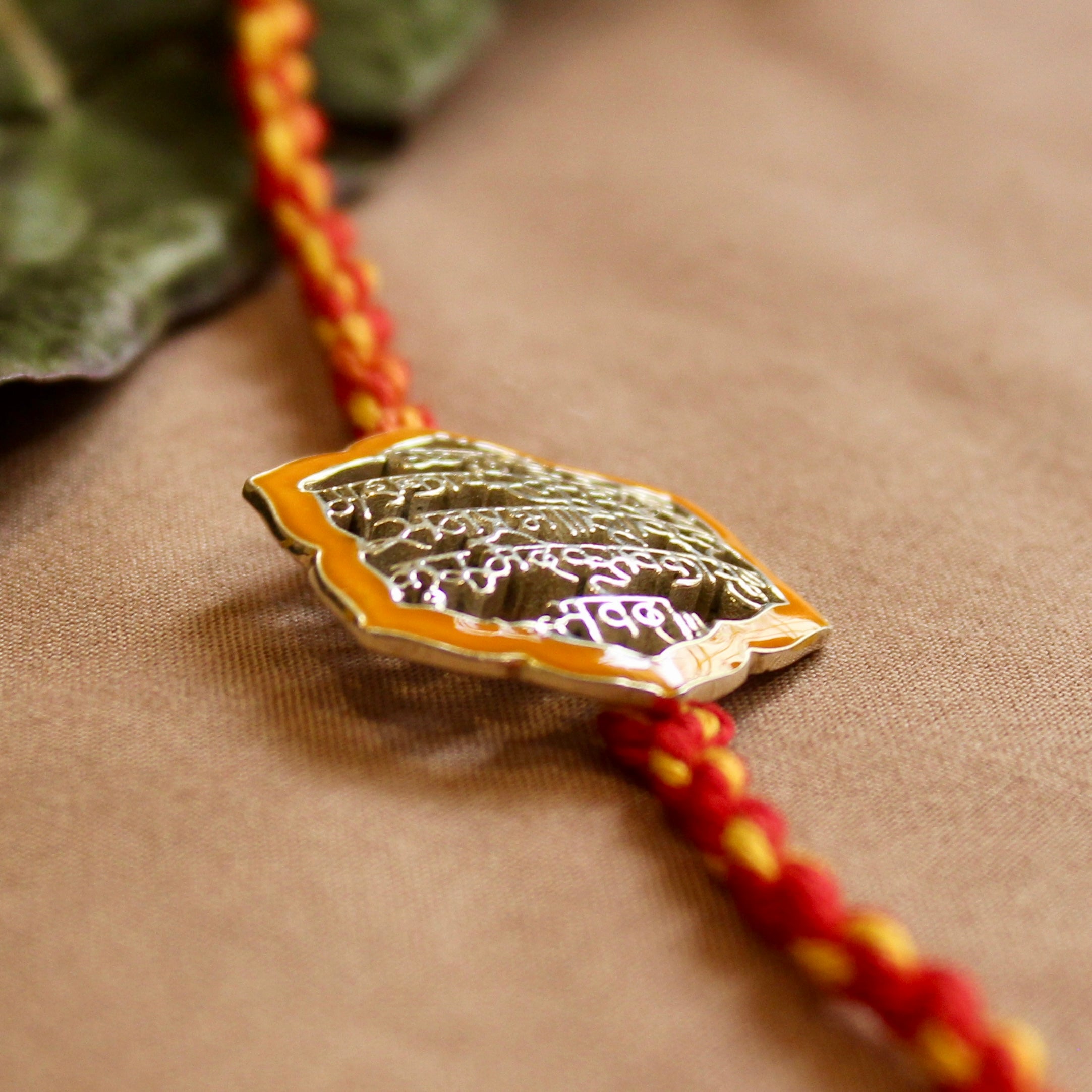 Shlok Red Yellow Thread Orange 925 Silver Rakhi