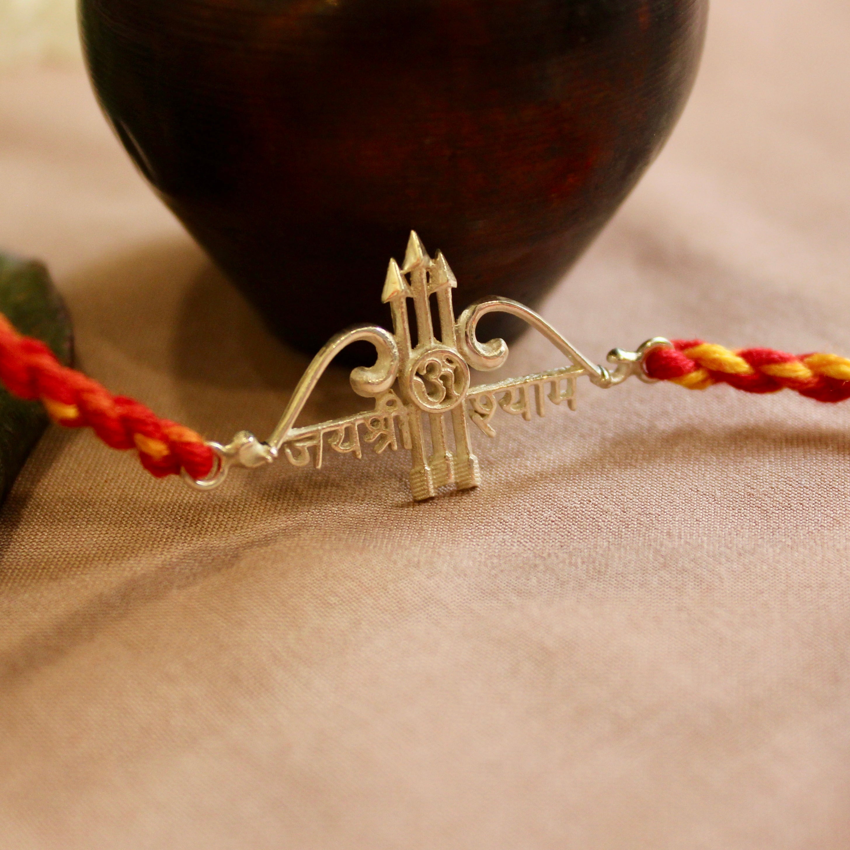 'Jai Shree Ram' Red Thread Rakhi in 925 Silver
