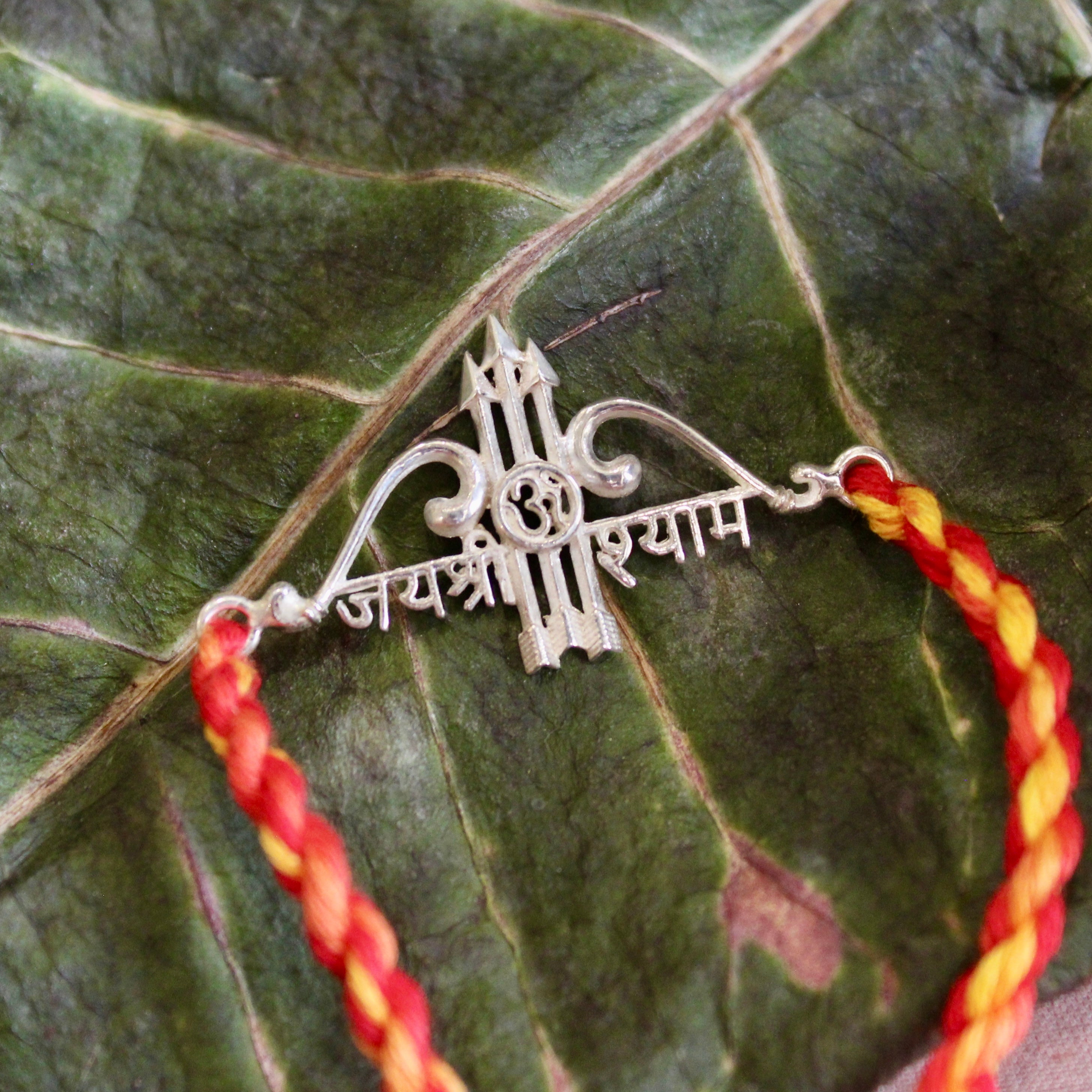 'Jai Shree Ram' Red Thread Rakhi in 925 Silver