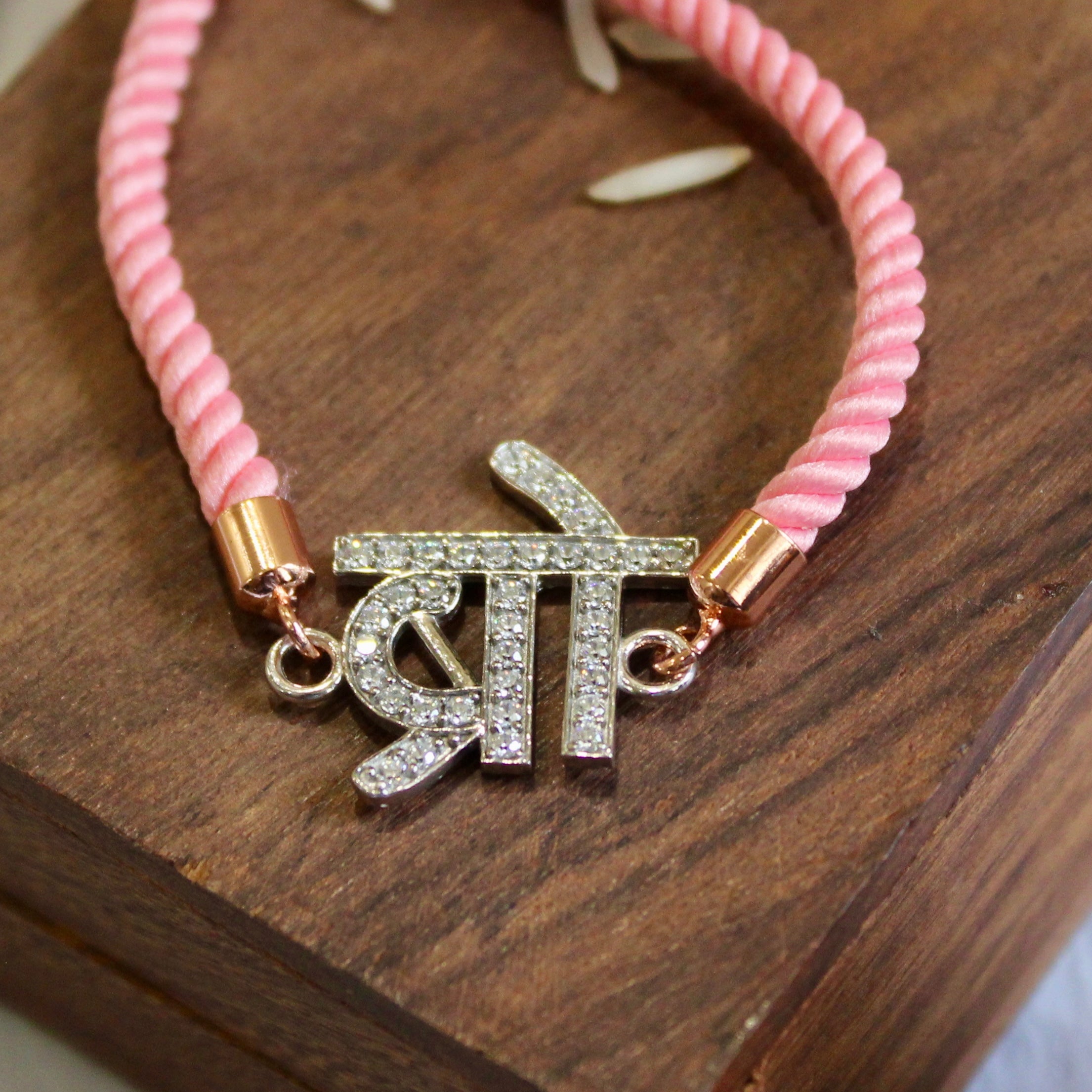 'BRO in Hindi' Pink Thread Rakhi in 925 Silver