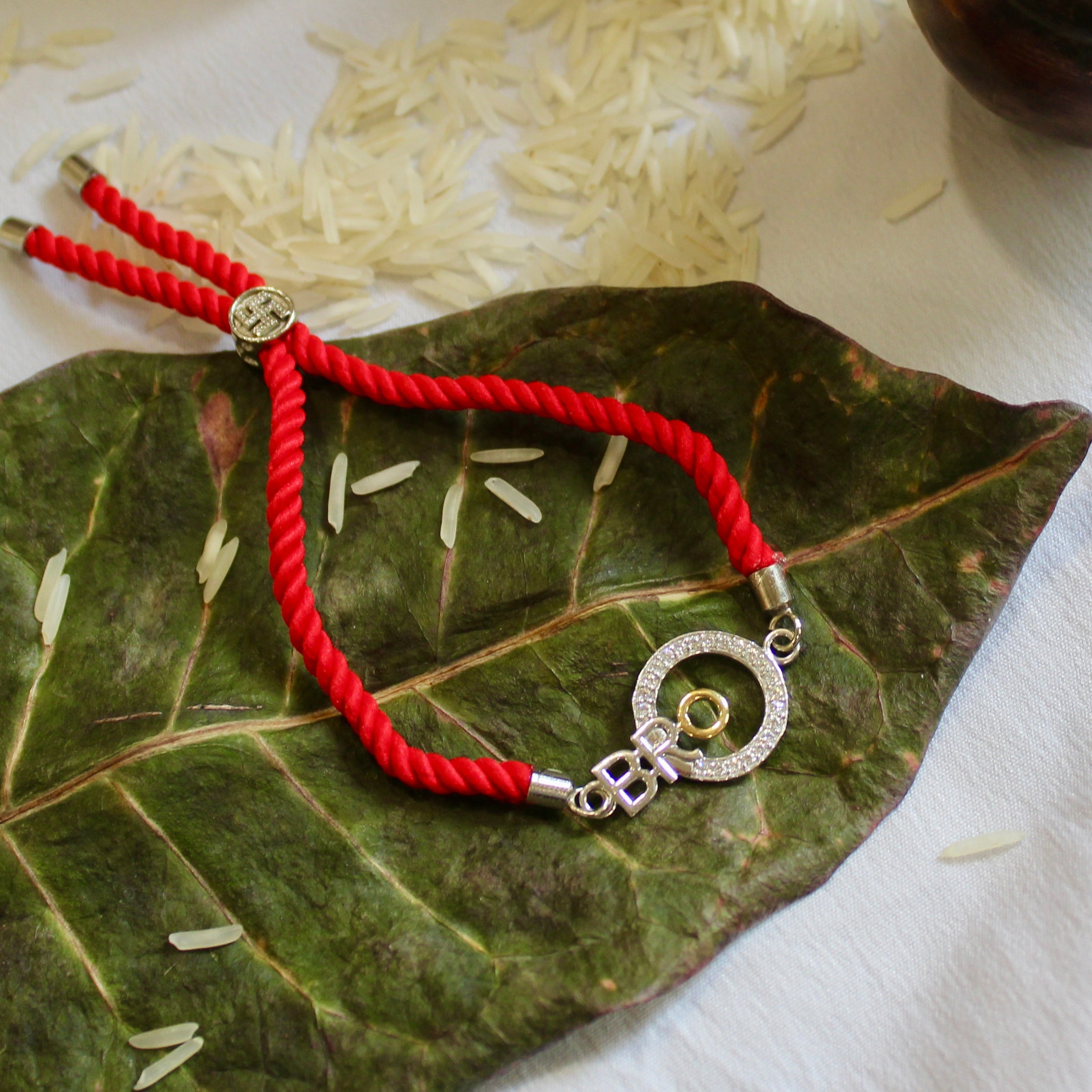 'Bro With Circle' Red Thread Rakhi in 925 Silver