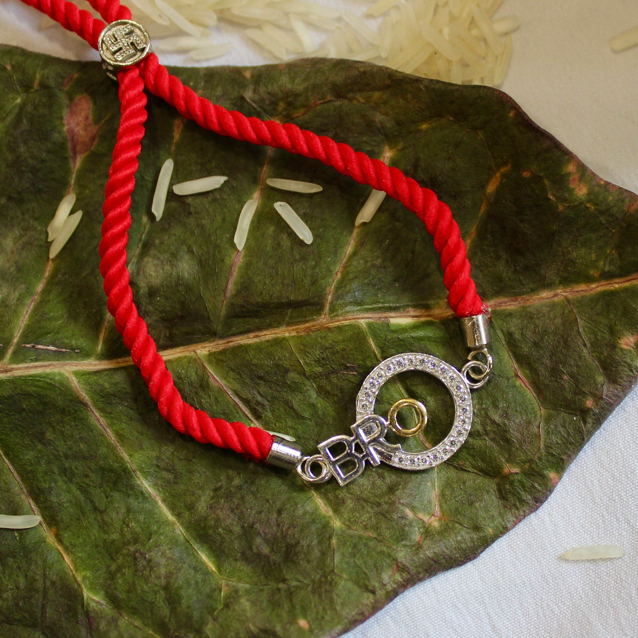 'Bro With Circle' Red Thread Rakhi in 925 Silver