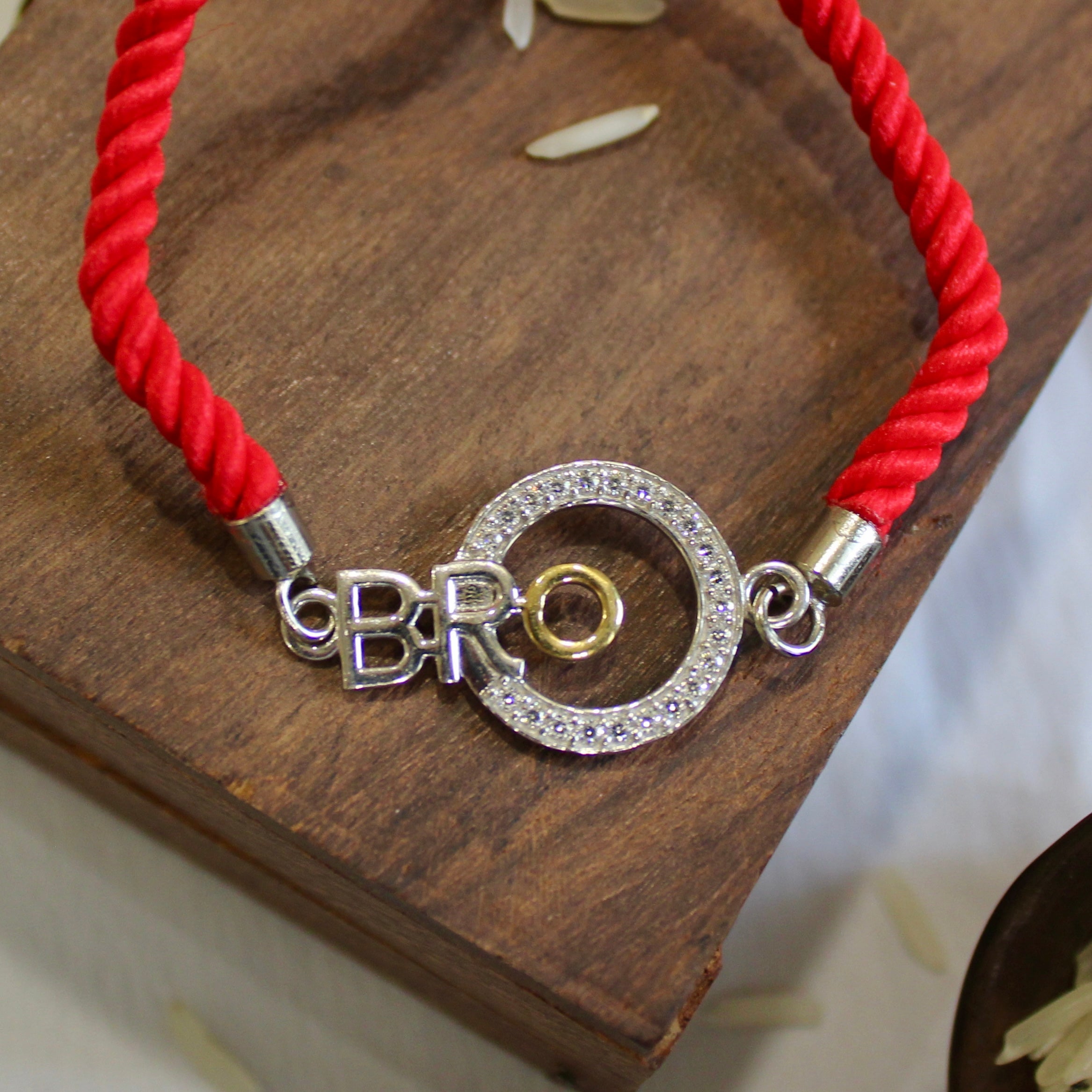 'Bro With Circle' Red Thread Rakhi in 925 Silver