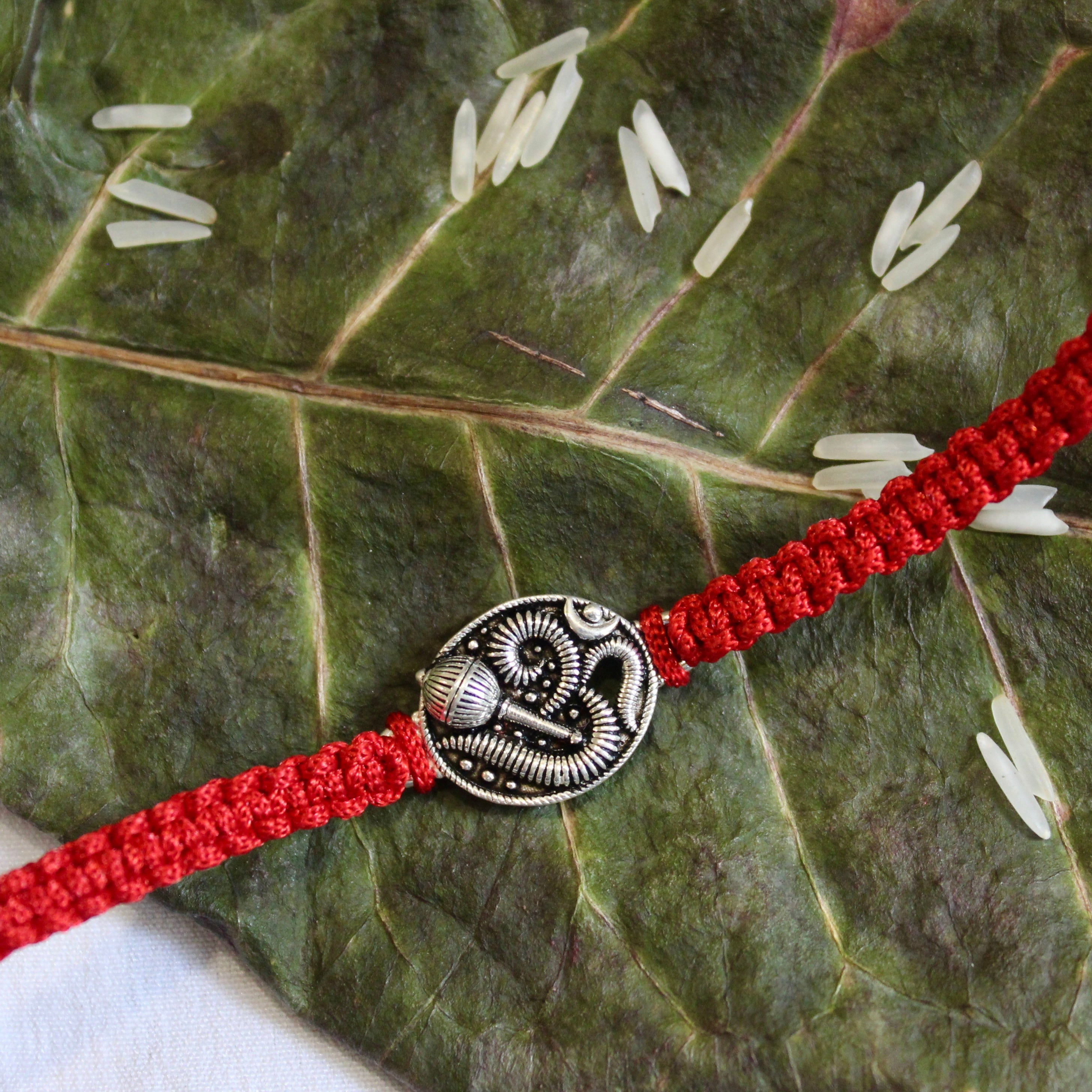 Om With Gada 925 Silver Red Thread Rakhi
