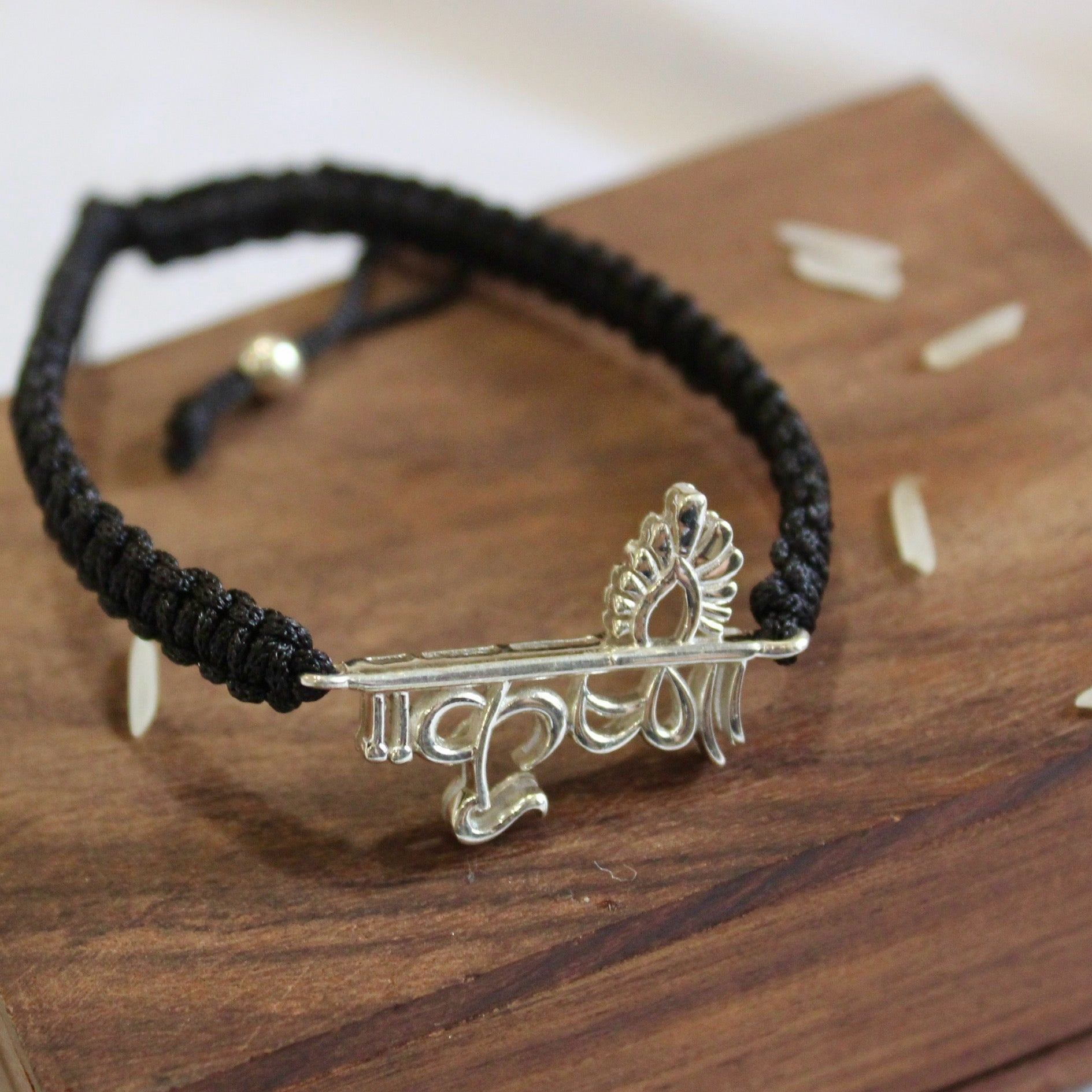 'Krishna' Black Thread Rakhi in 925 Silver